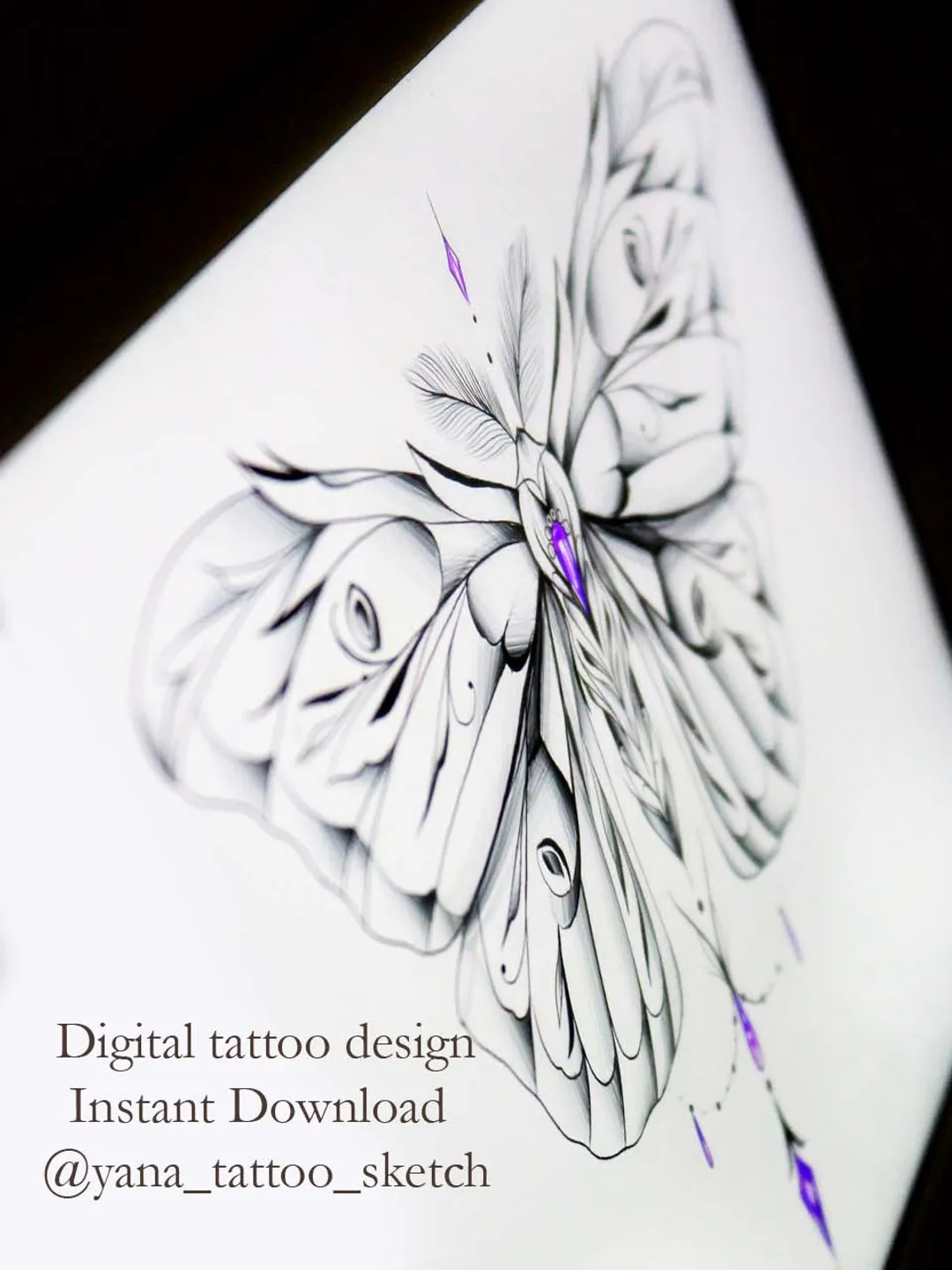Moth Tattoo Design Moth Tattoo Idea Drawing Sketch, Instant download ...