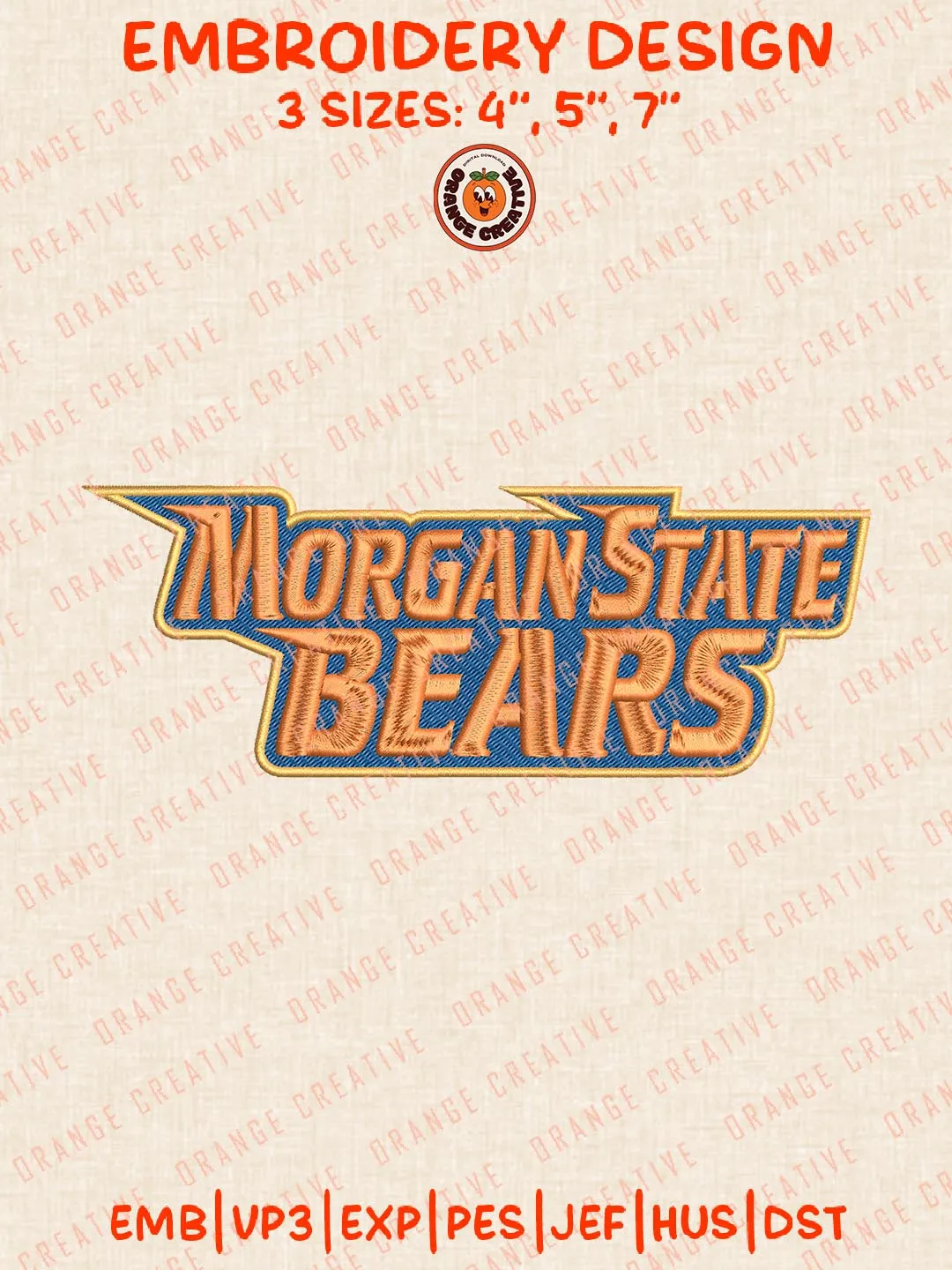 NCAA Morgan State Bears Text Embroidery Design, NCAA Team Logo Embroidery Design, Machine Embroidery Design File, 4 Sizes, Custom Size, Digital Download