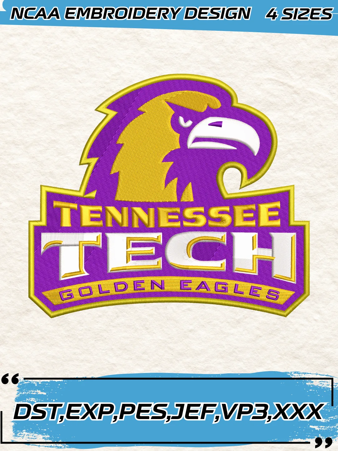 Tennessee Tech Golden Eagles Logos Embroidery Design,NCAA Logo Embroidery Design,Machine Embroidery Design File,4 Sizes, Digital Download