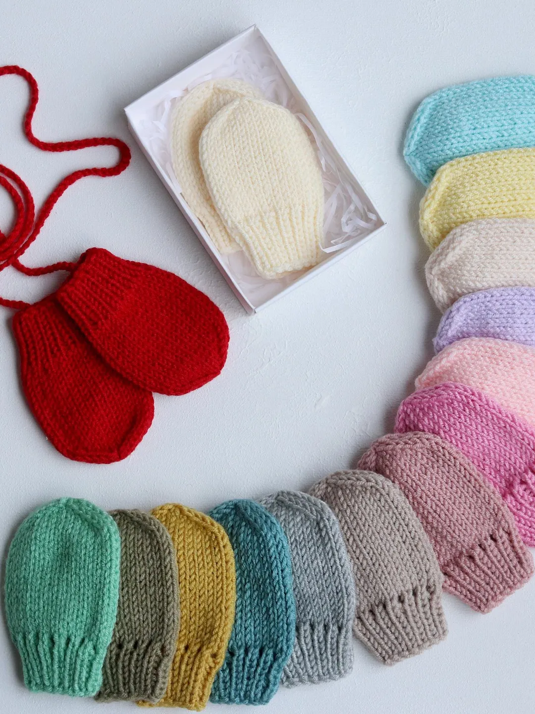 Baby Mittens Knitted Thumb-less Arm Warmer with string