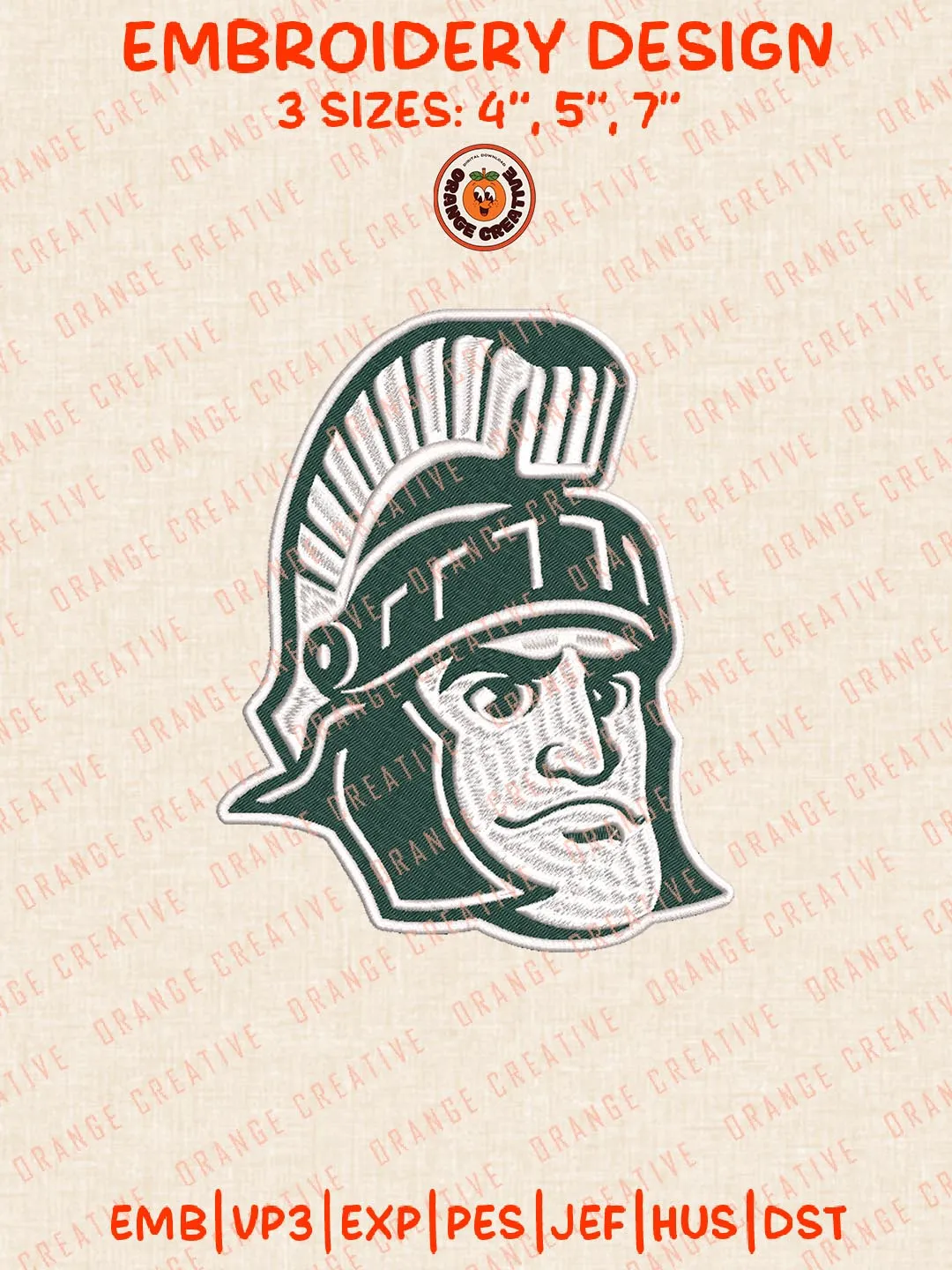 Michigan State Spartans Head Logo Embroidery Design Files, NCAA Logos Embroidery Designs, NCAA Michigan State Spartans Machine Embroidery Files, 3 Sizes, Custom Sizes, Instant Download