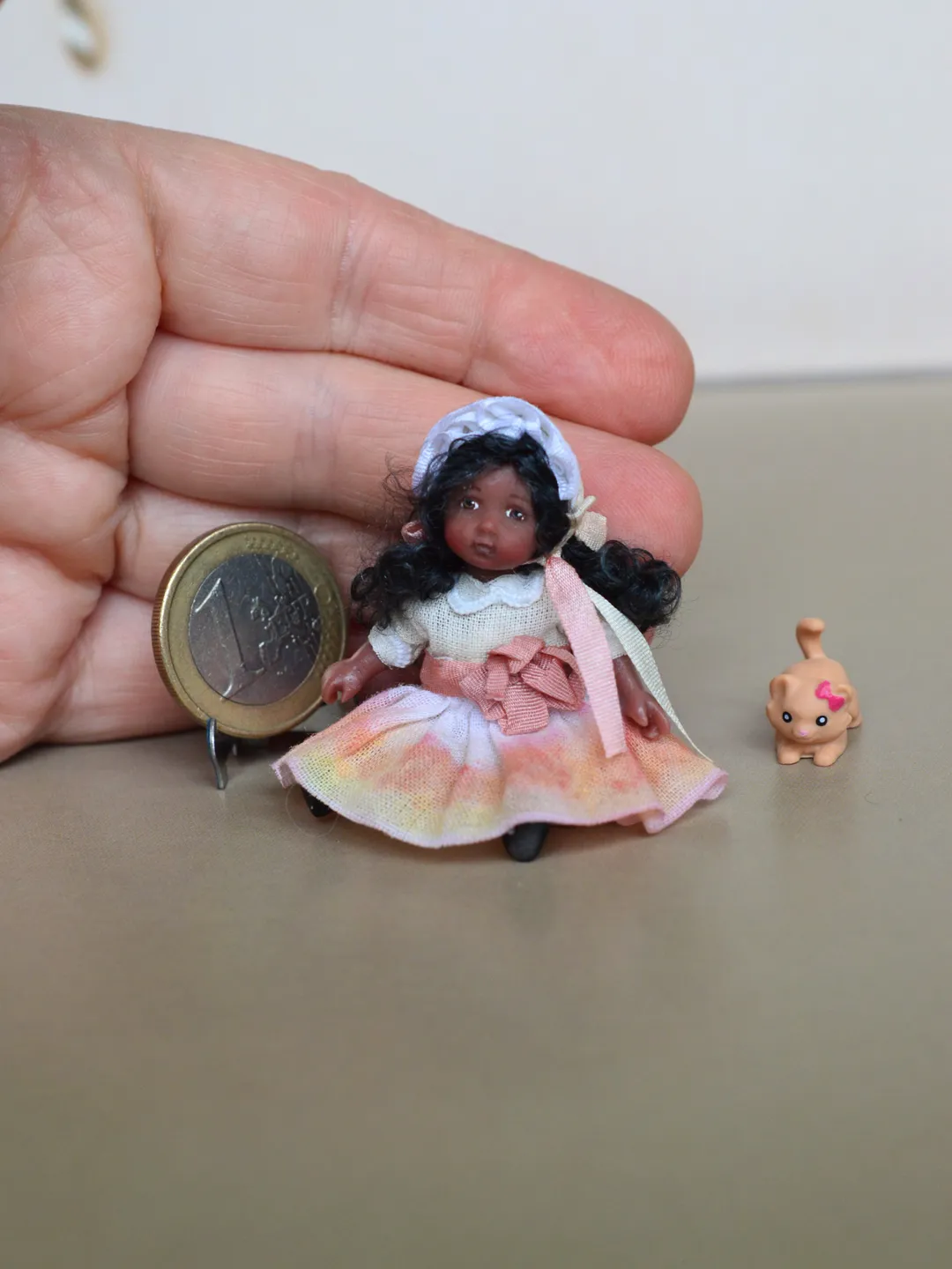 Miniature doll in 24th scales. Handmade doll toy. Miniature for dollhouse.