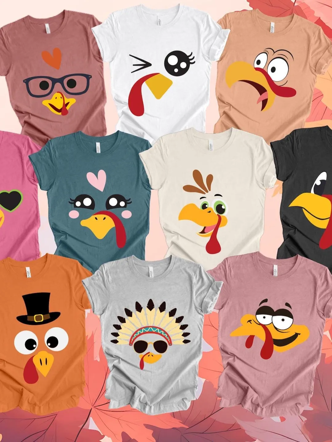 Turkey Face Thanksgiving Matching Shirts
