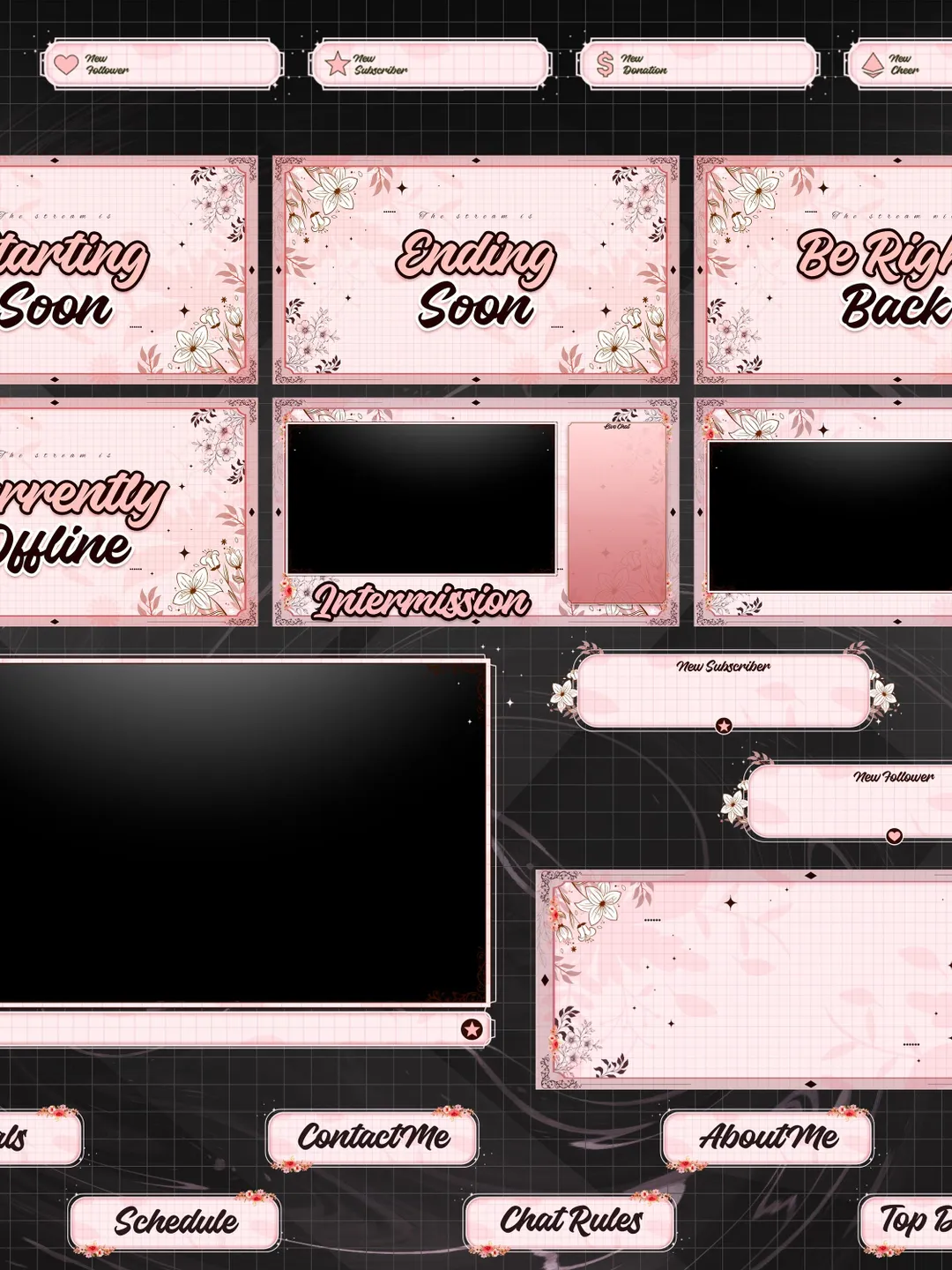 Pink Floral Animated Twitch Overlay Pack – Floral Charm Soft Bloom ...