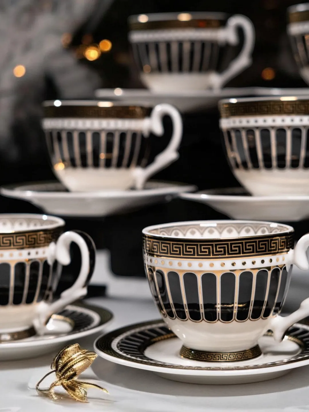 14K Genuine Gold Powder Porcelain Tea Cups And Saucers | Tea Cups Saucers Set | Gold Porcelain Set | Elegant Teaware | Gift For Tea Lovers