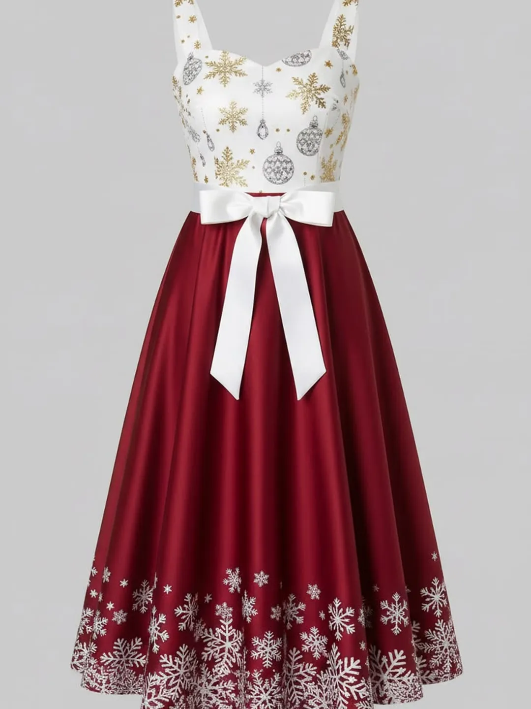 red snowflake bow tie flare dress Red Midi Bow Dress | Women's Red Midi Dress