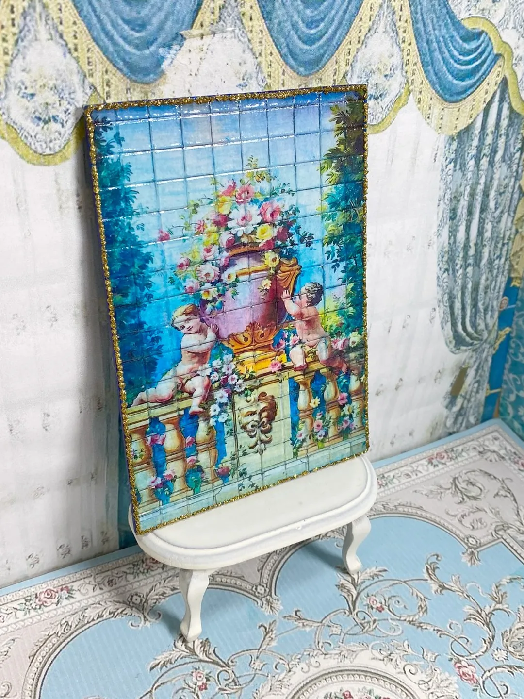 Dollhouse panel. 1:12. Handcrafted. Imitation tiles. Wall panel. Miniature dollhouse.