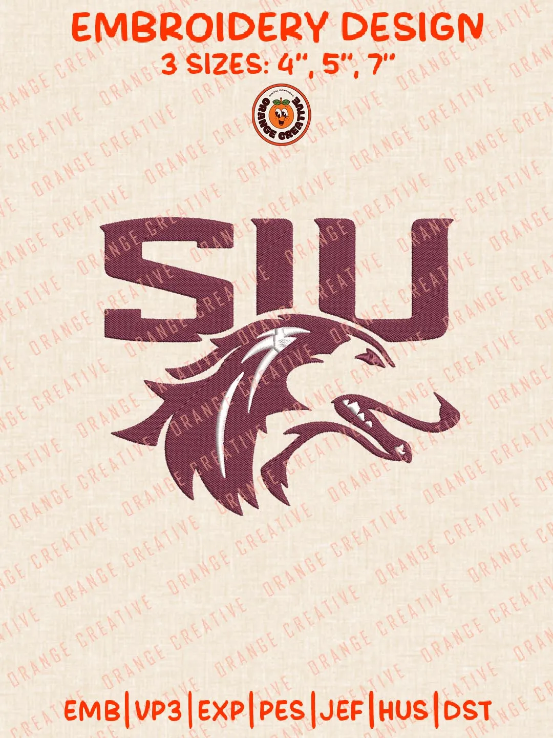 NCAA SIU Salukis Logos Embroidery Design Files, NCAA Southern Illinois Salukis Logos Embroidery Designs, Machine Embroidery Files, 4 Sizes, Custom Sizes