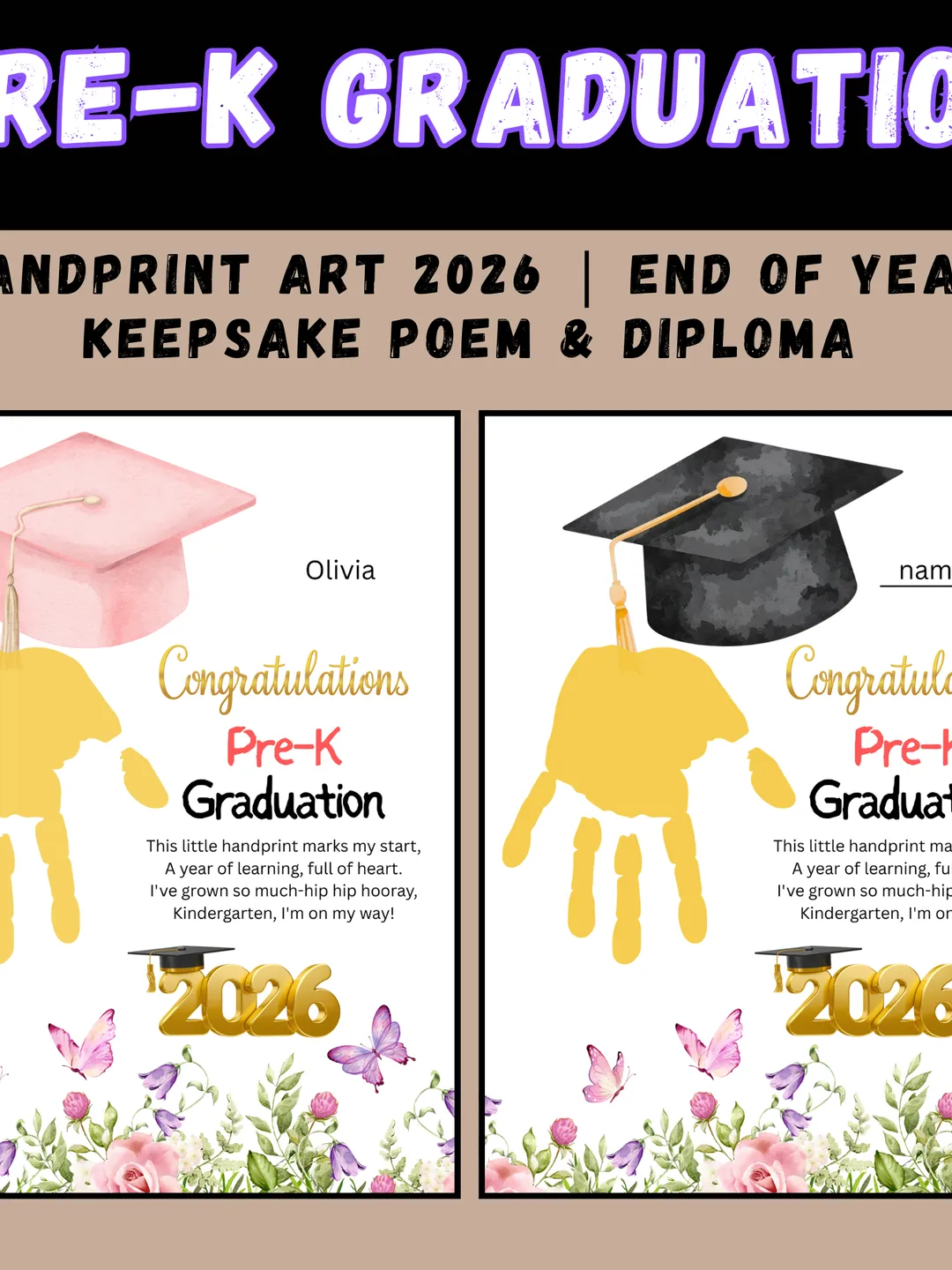 Pre-K Graduation Handprint Art Keepsake 2026 – Preschool Last Day of ...