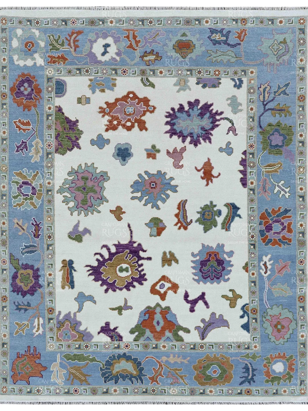 Bella Multicolor Oushak Hand-Knotted Rug | Turkish knots weave | Handmade in India | Antique style Contemporary Living Room Rug