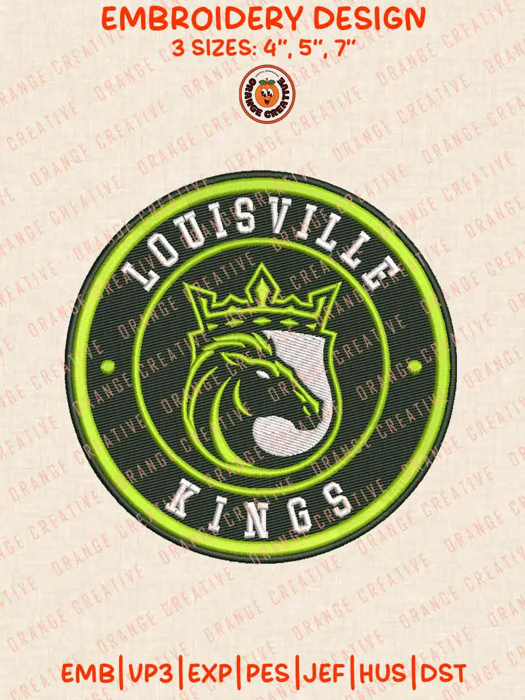 Louisville King Round Embroidery Files, Football League Embroidery Designs, Sport Machine Embroidery Files, 3 Sizes, Custom Sizes, Instant Download