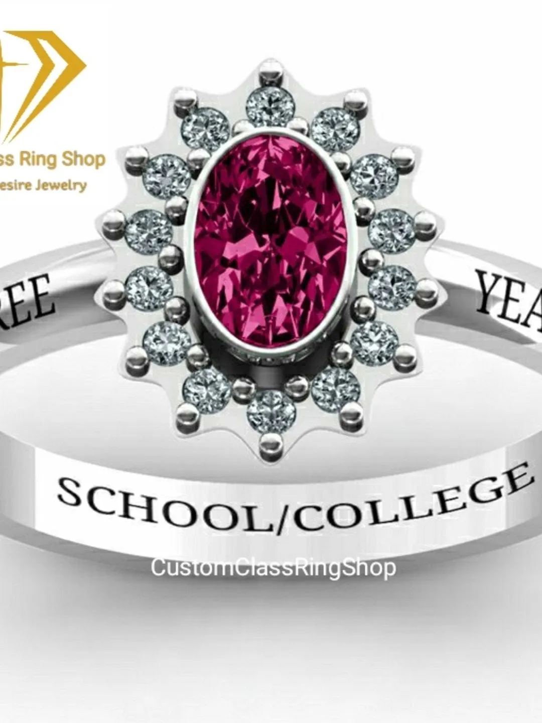 Customizable College Graduation Ring: Solid Gold, Sterling Silver