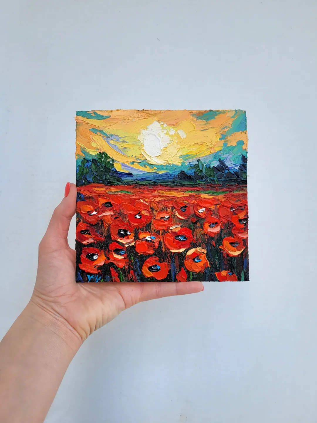 Red Poppy Painting Flower Original Art Impasto Oil Painting 6x6 ...