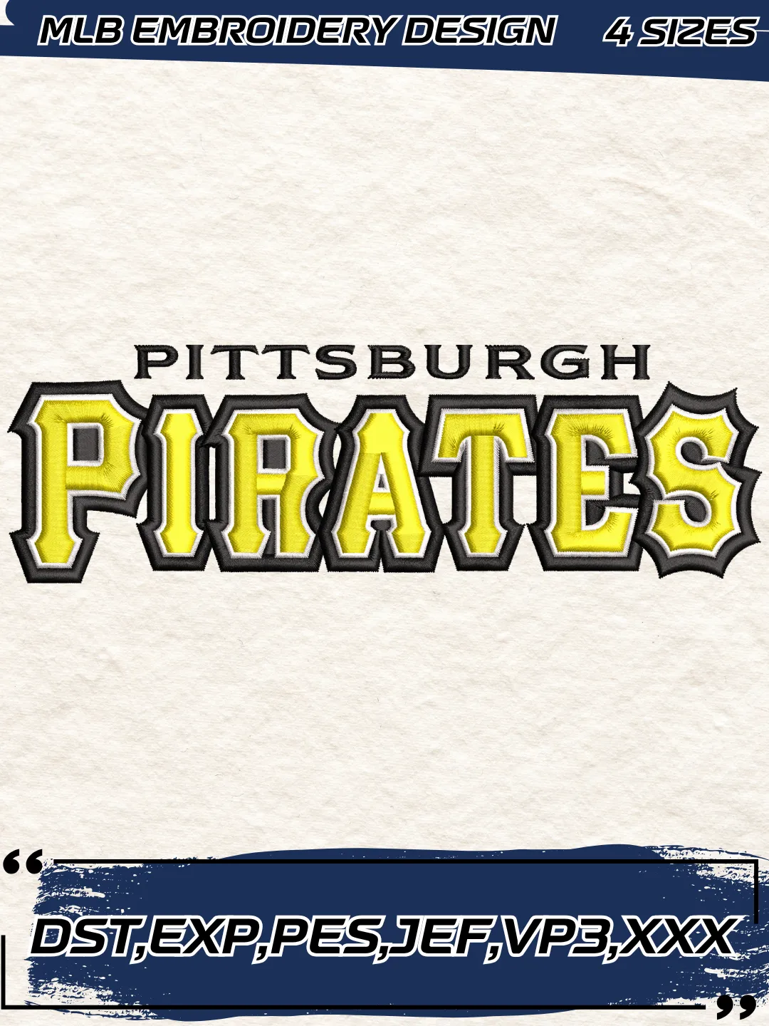 Pirates Baseball Embroidery Design - Wordmark Logo - Machine Embroidery File