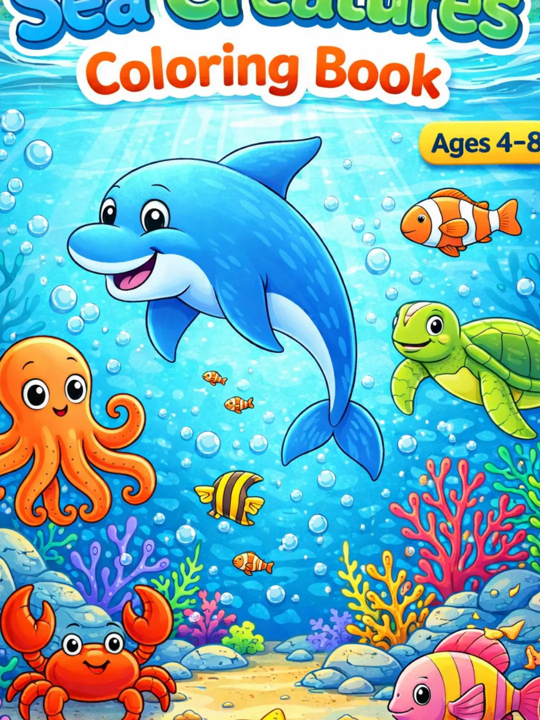 Sea Creatures Coloring Book for Kids, Ocean Animals Coloring Pages ...