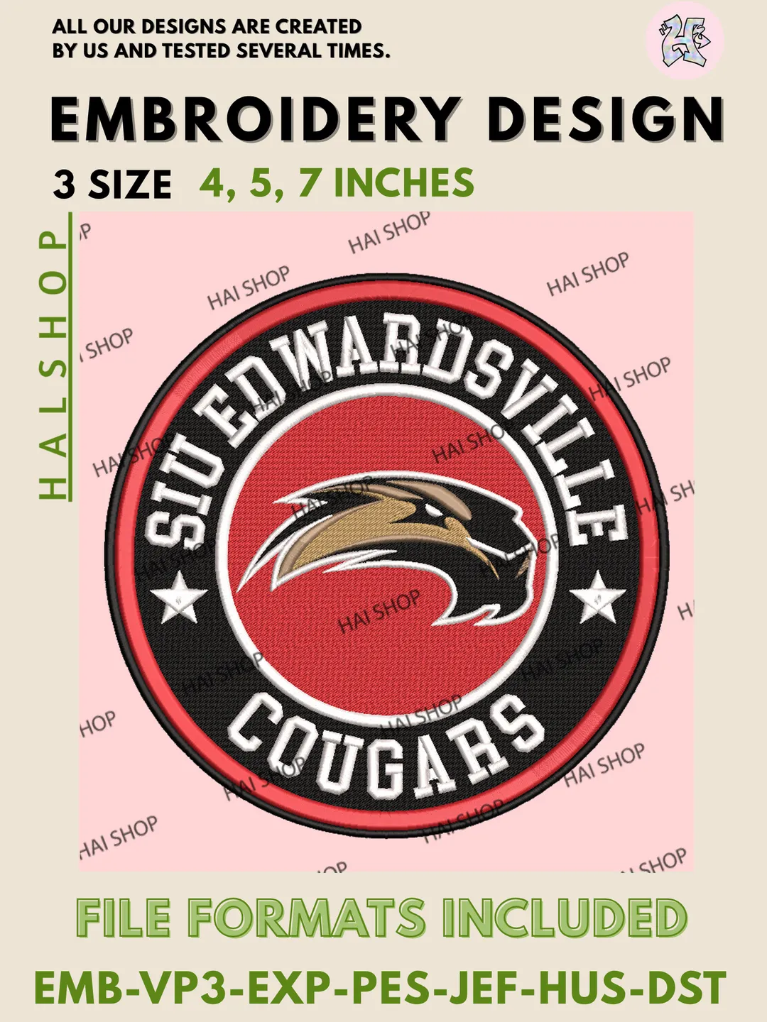NCAA SIU Edwardsville Cougars Logo Embroidery Design, College Team Machine Embroidery Files