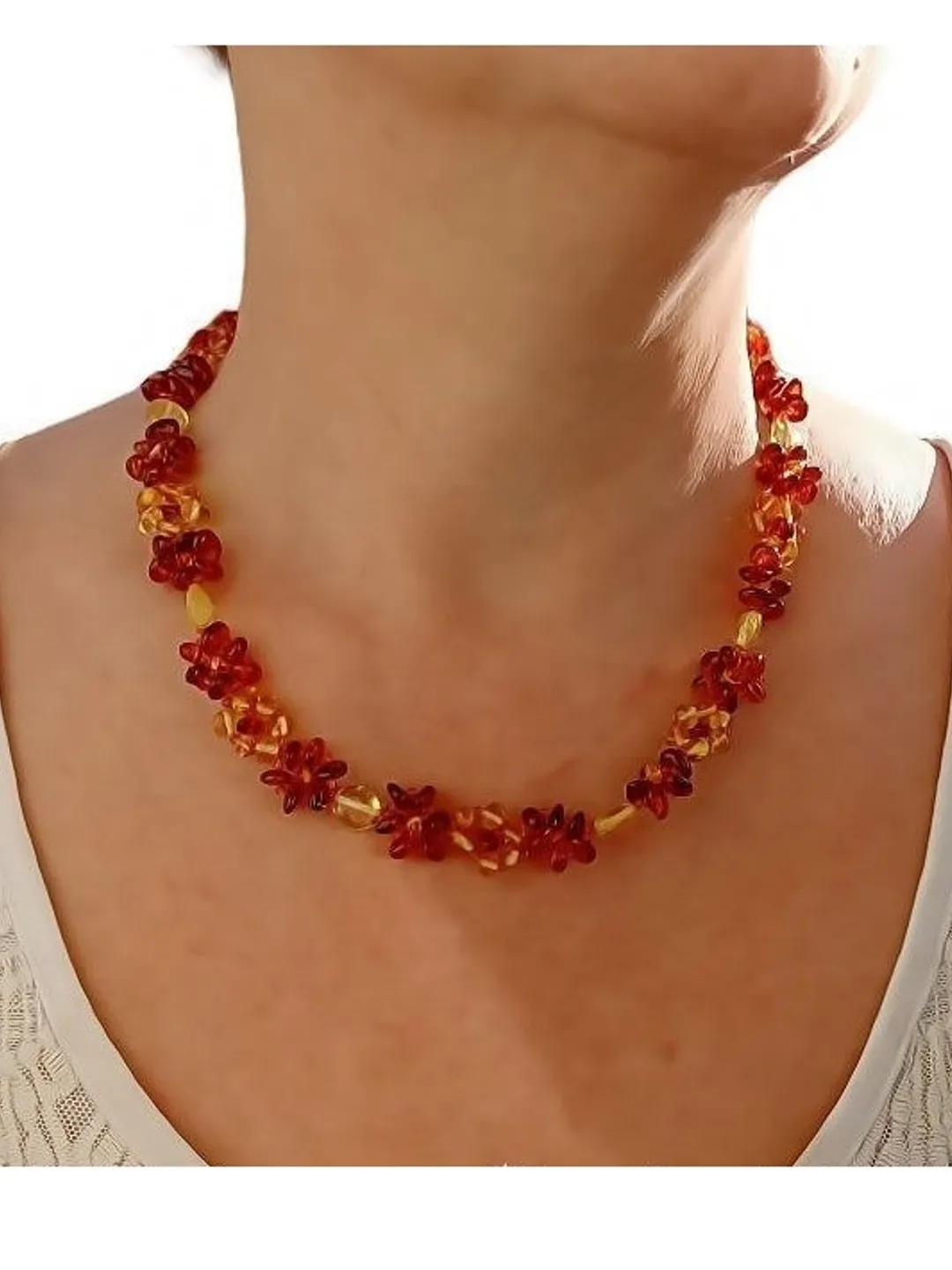 Natural Amber Flower Jewelry Necklace Women Multicolor Gemstone beads necklace Birthday Christmas Gift for Mom to Wife handmade Holiday Jewelry