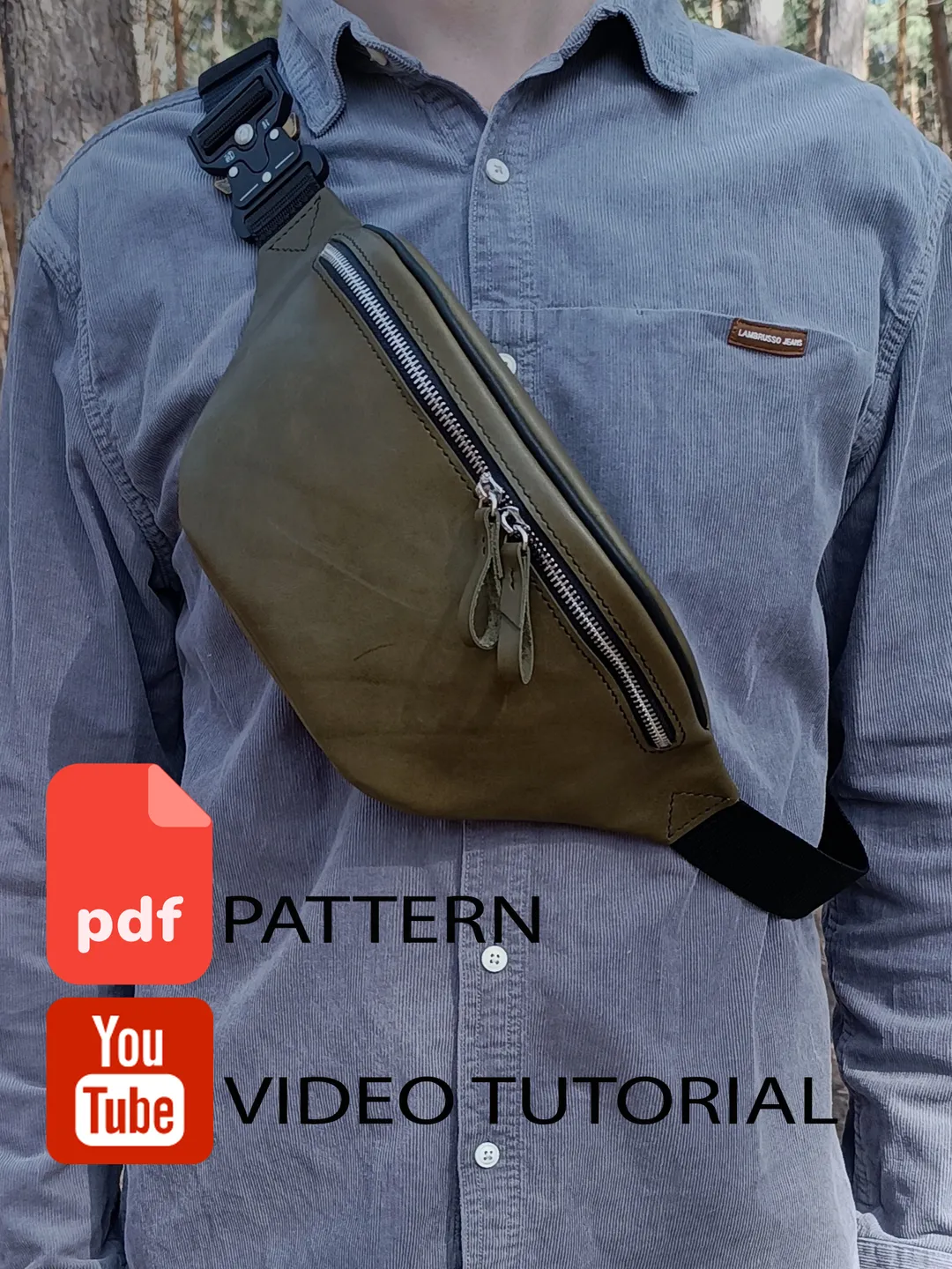 PDF pattern leather waist bag. Punch pitch 4 mm. Download PDF & video TUTORIAL
