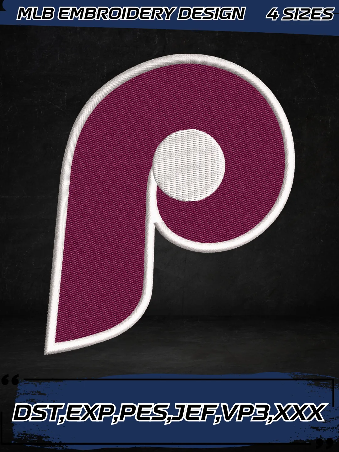Philadelphia Baseball Embroidery Design - Jersey Logo - Machine Embroidery File