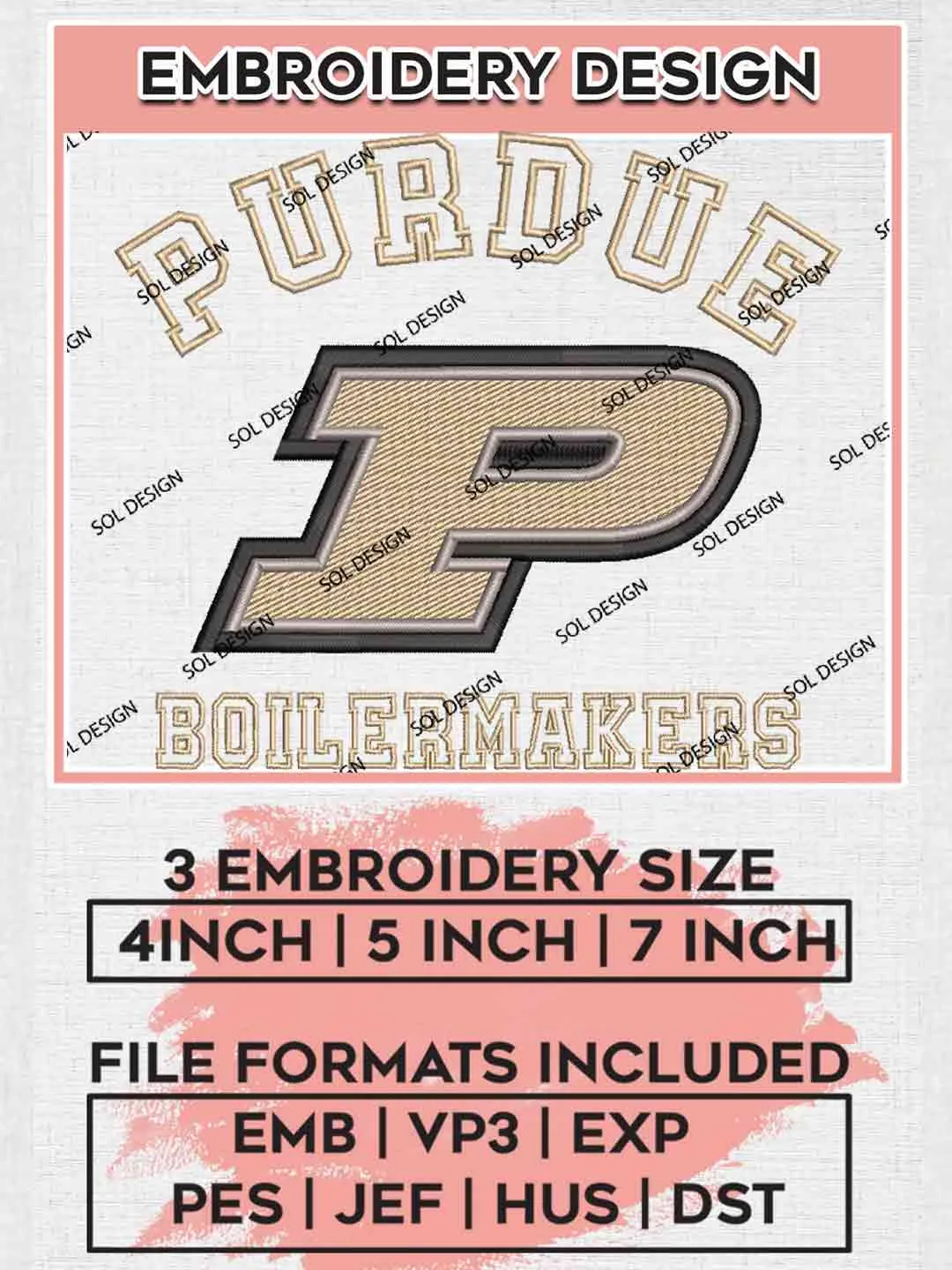 Purdue Boilermaker Embroidery Design, Football Embroidery files, Sport Machine embroidery files, 3 sizes, Instant Download