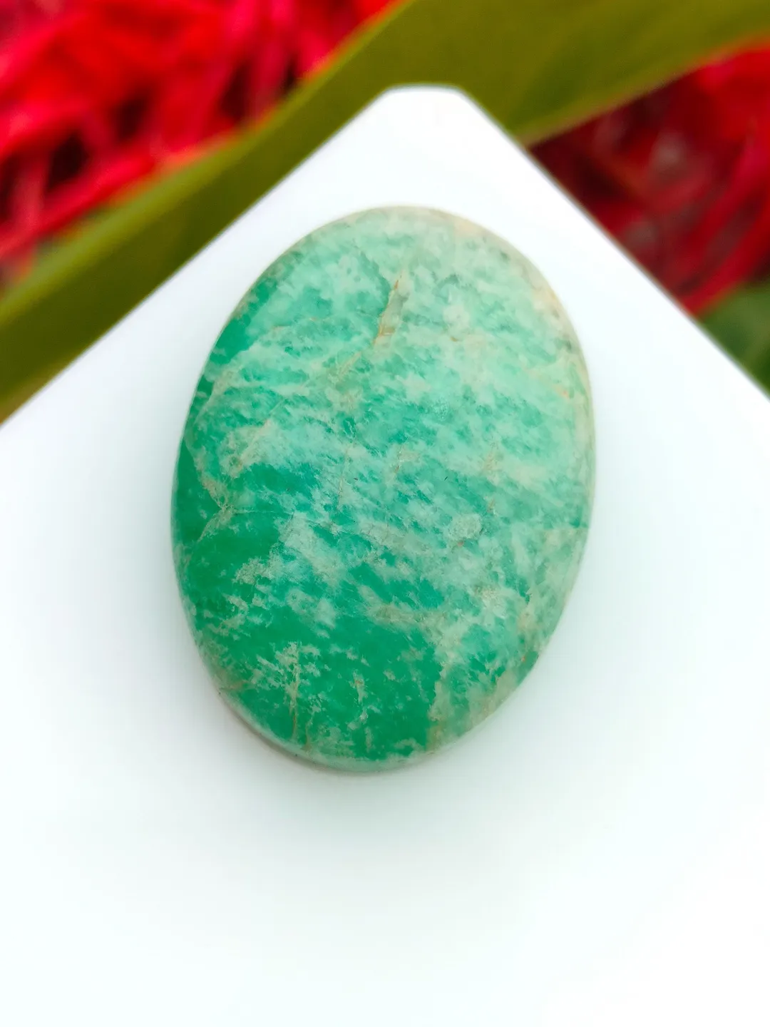 Green Amazonite Cabochon, Polished Oval Gemstone, 25x18mm