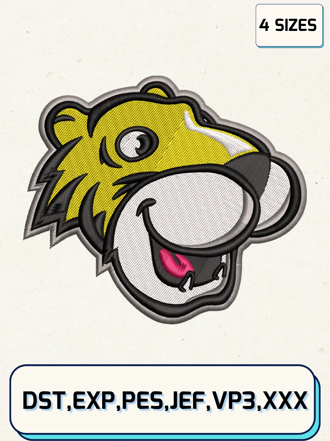 Towson Tigers Mascot Logo Embroidery Design File,NCAA Logo Embroidery Design, Machine Embroidery Files, 4 Sizes