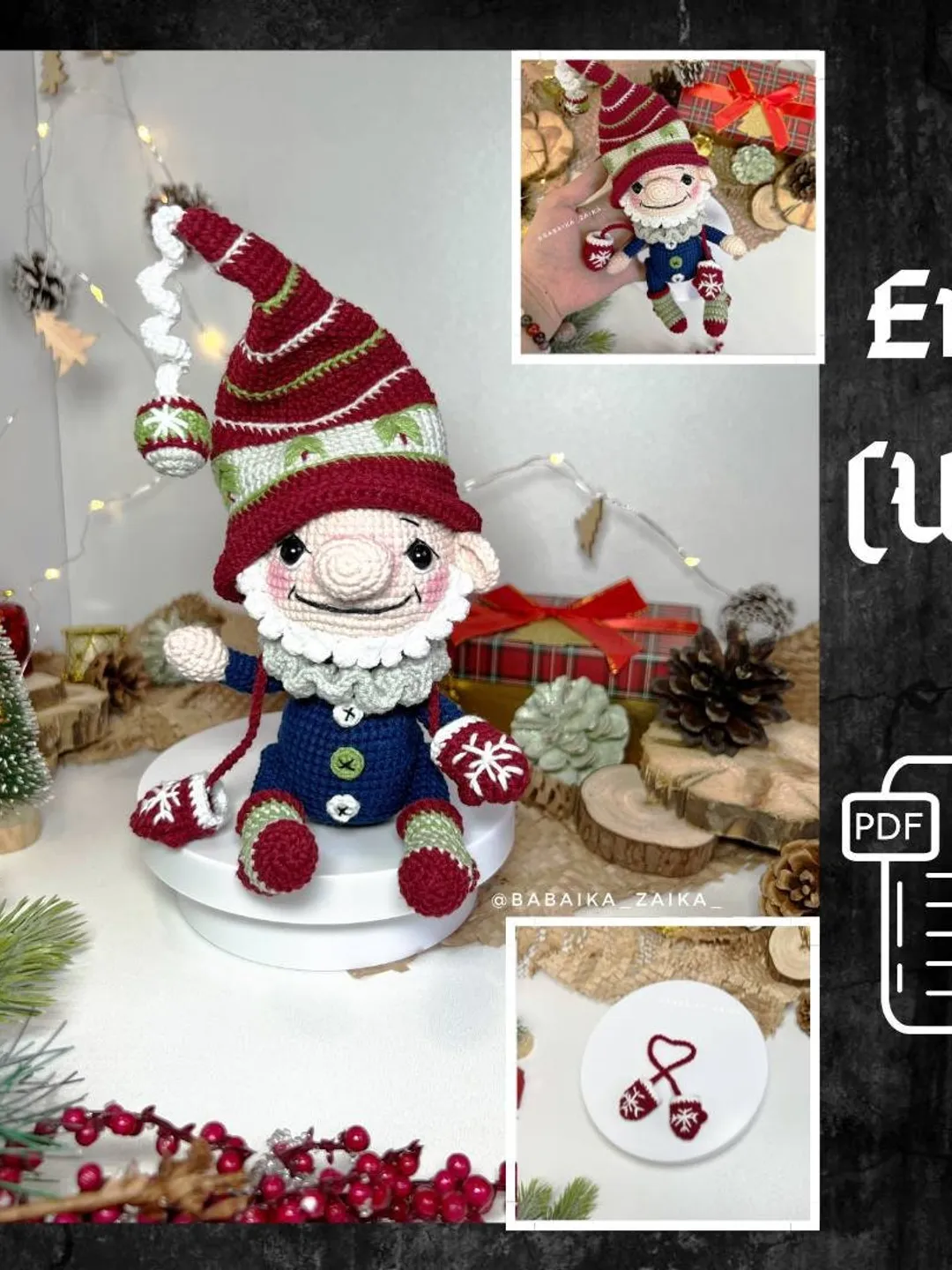 PDF Crochet Pattern Christmas Cute Gnome doll, Santa Gnome, Christmas ornaments, Christmas Decor, Christmas Toy, Scandinavian Gnome