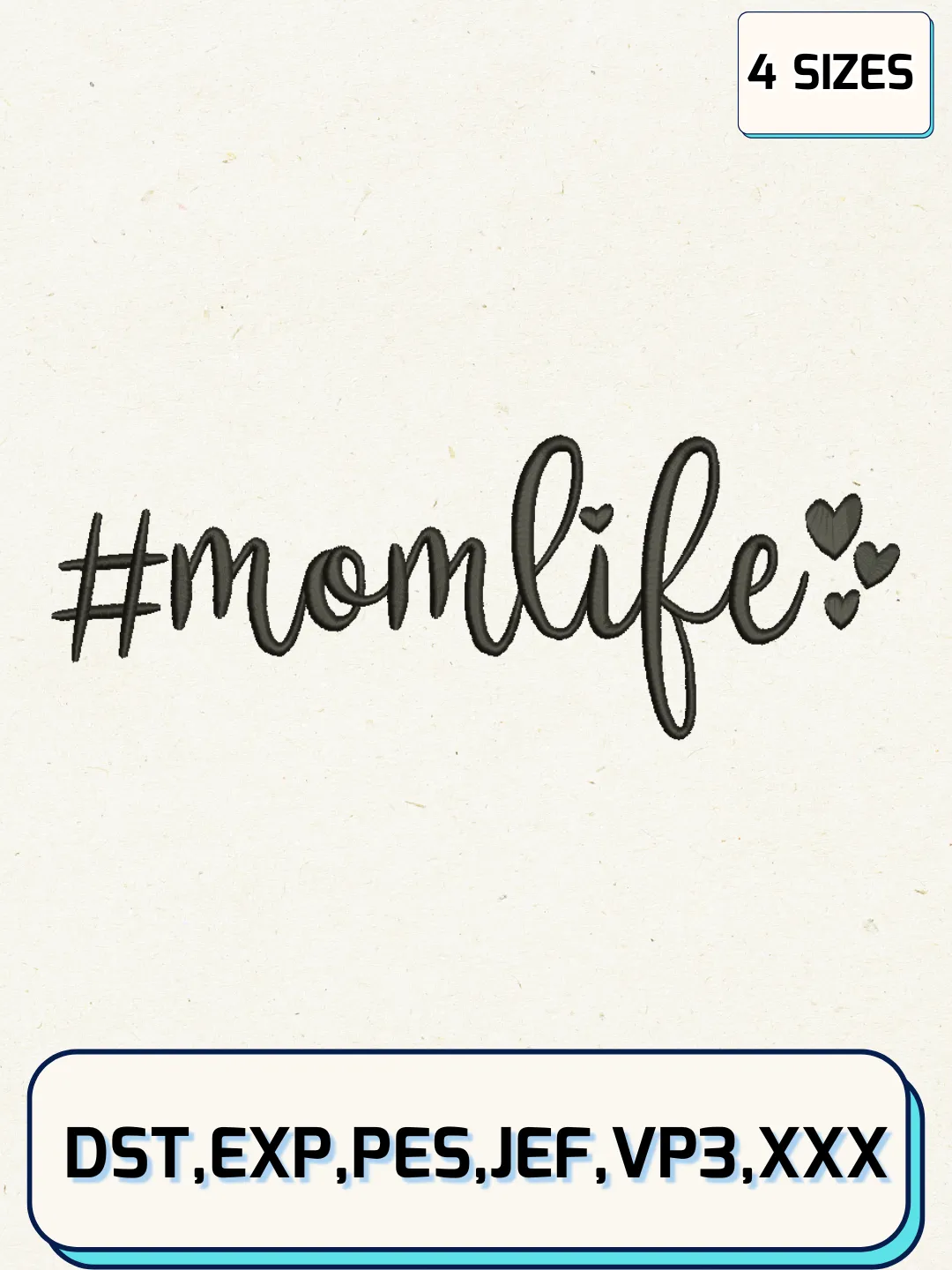 Mom Life Embroidery Design Files, Mother's Day Logos Embroidery Designs, Machine Embroidery Files, 4 Sizes
