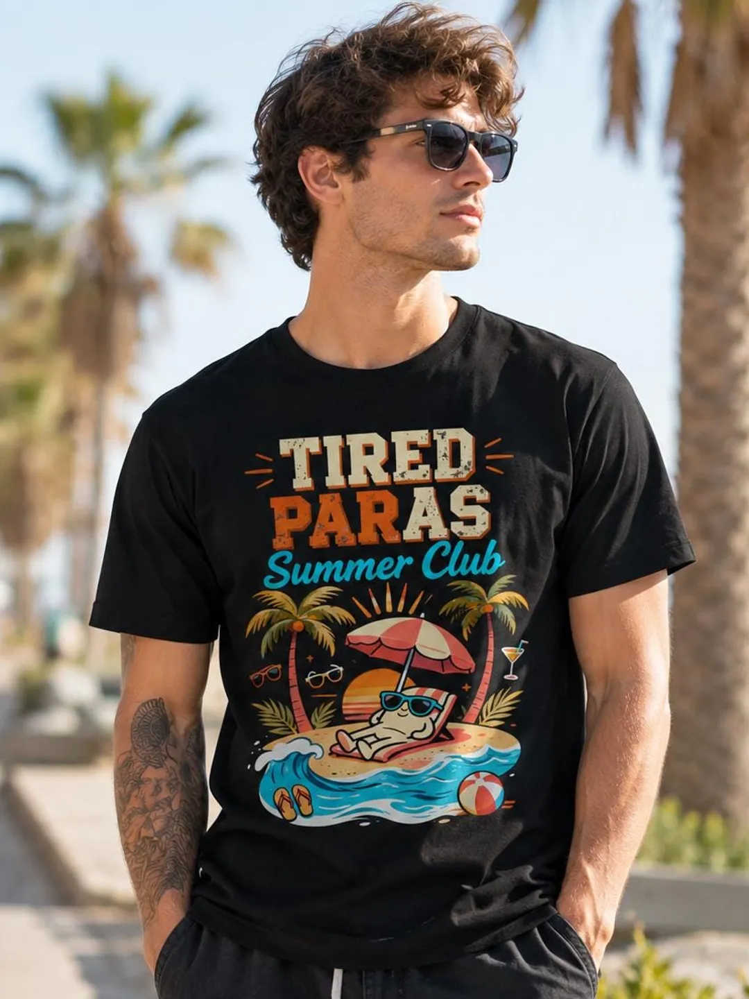 Tired Paras Summer Club T-Shirt, Retro Vacation Graphic Tee