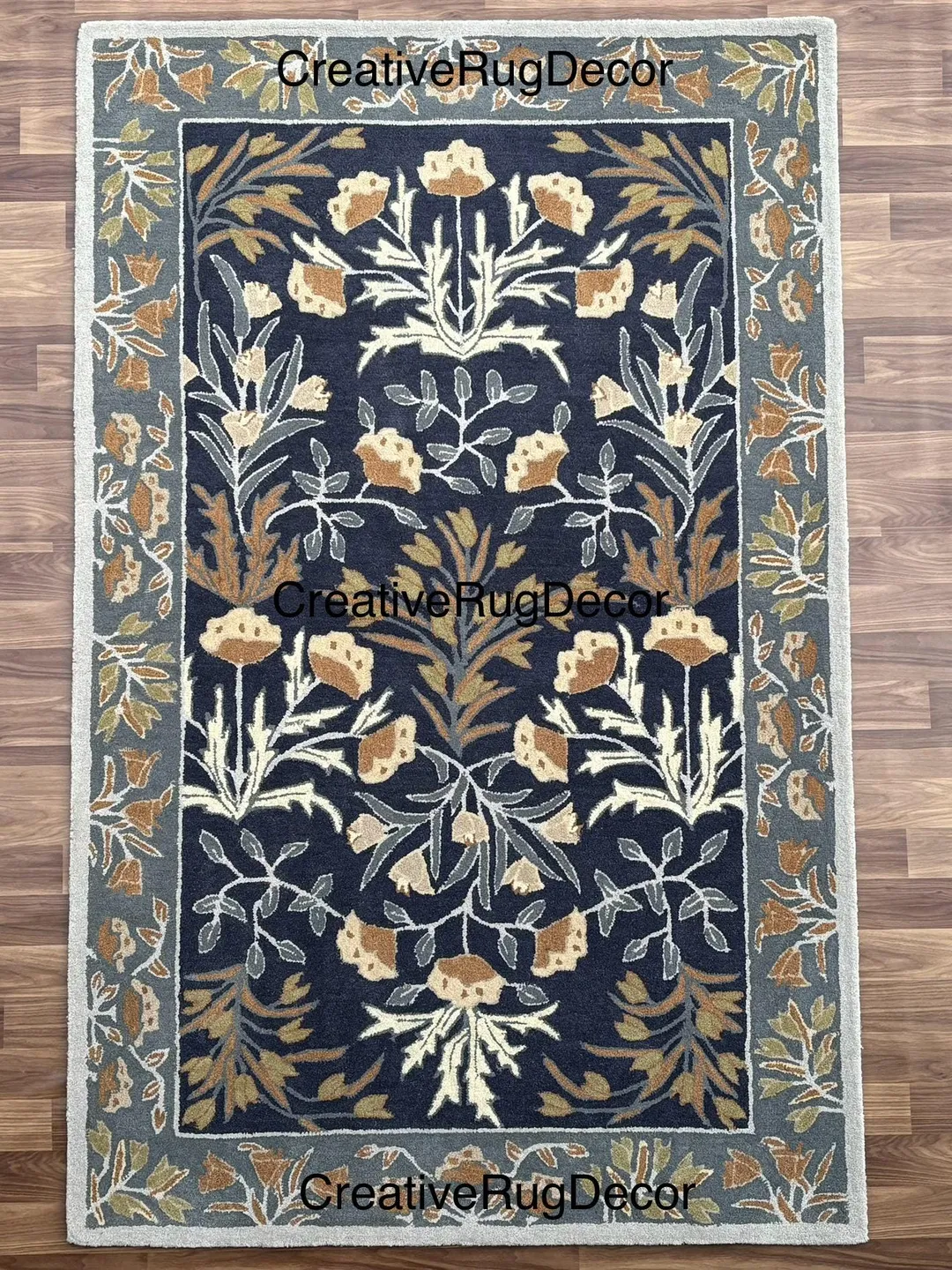 Hand Tufted Blue Wool Rug – Solid Texture, Scandinavian Style