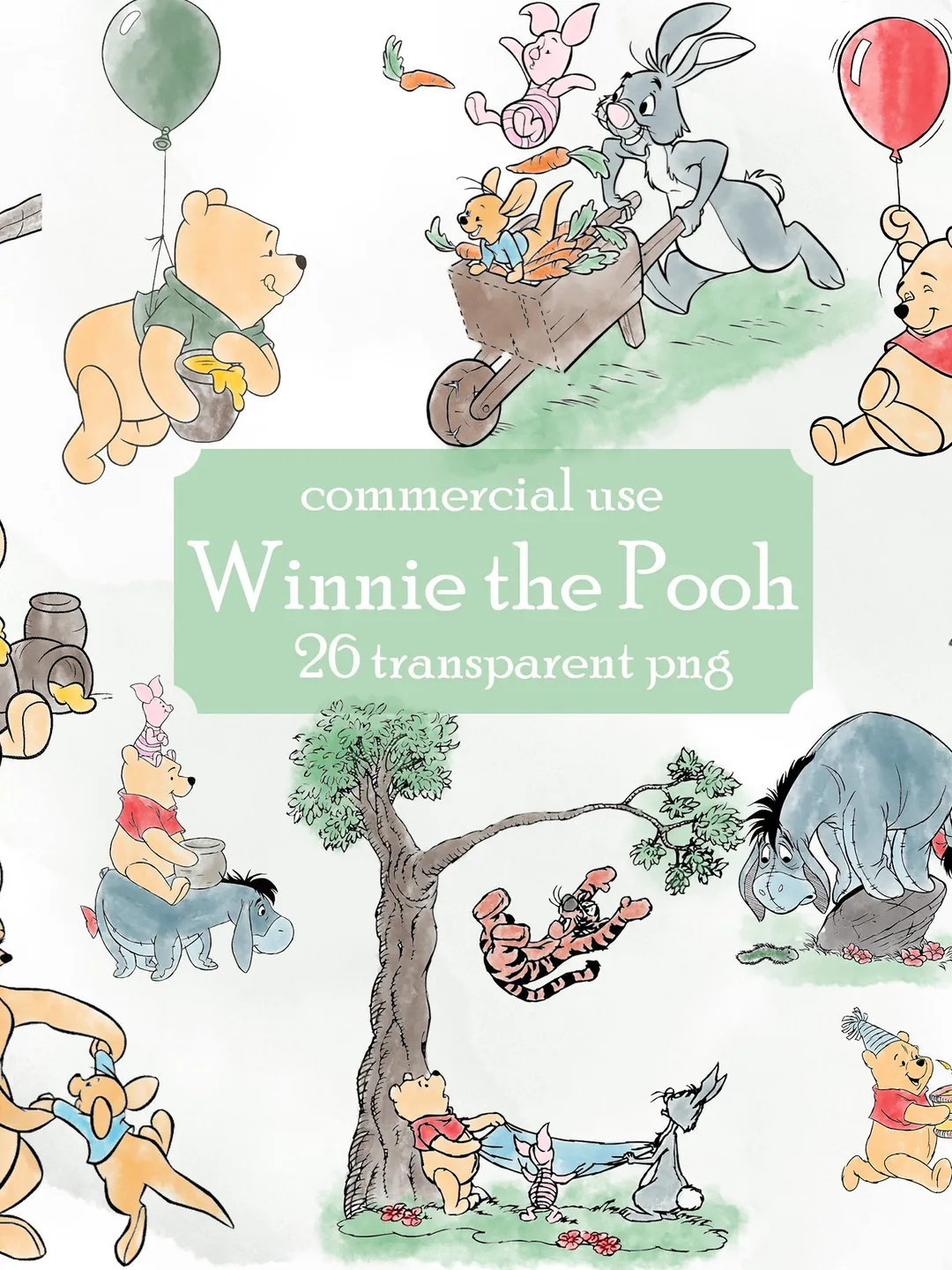 Modern Pooh Graphics Winnie the Pooh clip art png watercolor; COMMERCIAL USE; Pooh Baby ...