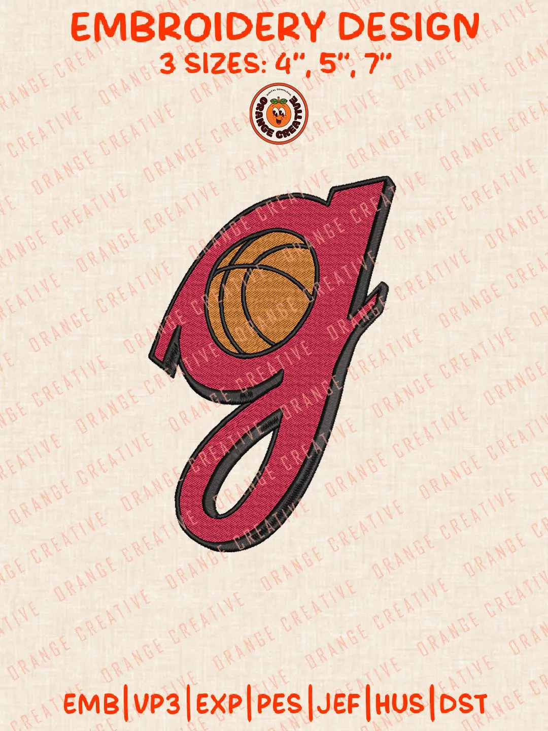 Georgia Bulldogs Basketball Logo Embroidery Design, NCAA Georgia Bulldogs Team Embroidery Design, Machine Embroidery Design File, 4 Sizes, Custom Size, Digital Download