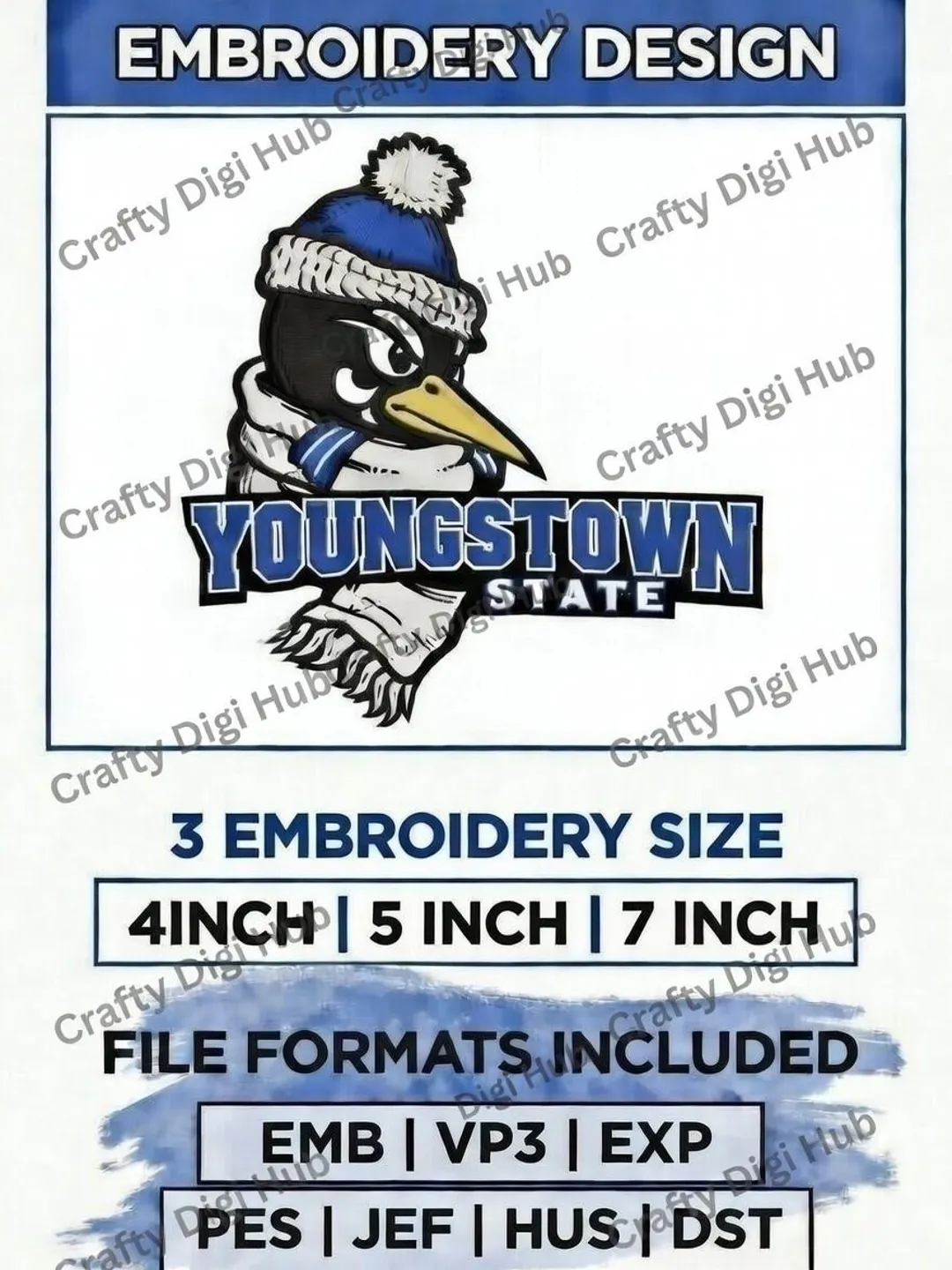 Youngstown State Penguins Logo Embroidery Designs - NCAA Machine Embroidery Designs for Penguins - 3 Sizes