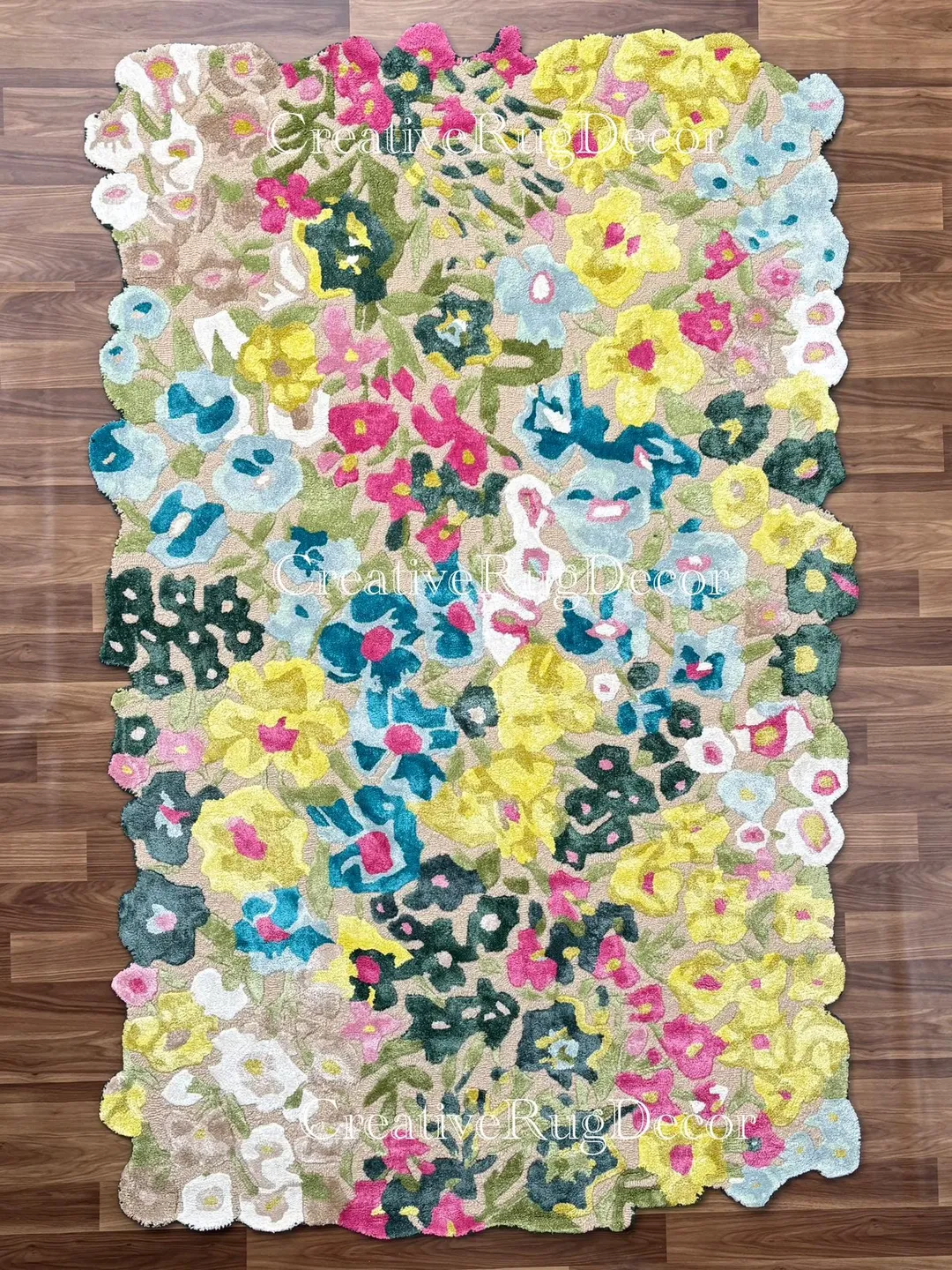 Colorful Floral Hand-Tufted Wool & Viscose Rug – Bold Botanical Area ...