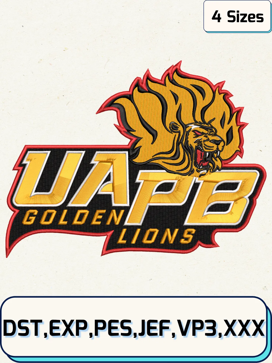 Arkansas-PB Golden Lions Secondary Logo Embroidery Design Files, NCAA Logos Embroidery Designs, Machine Embroidery Files, 4 Sizes