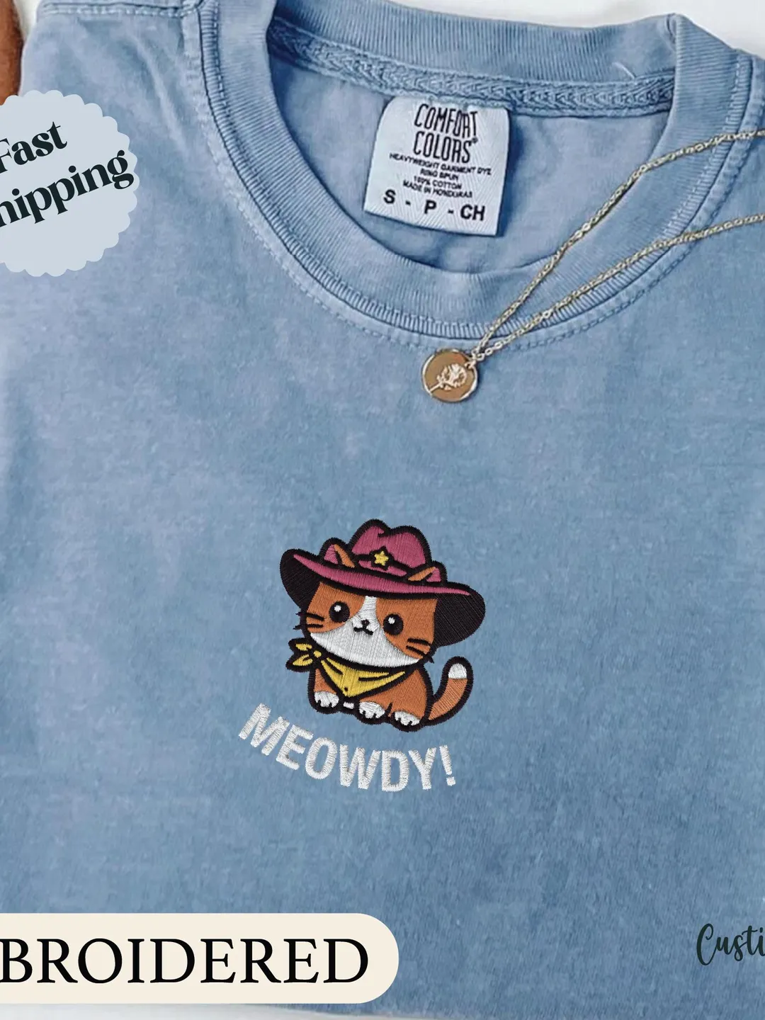 Meowdy Cowboy Cat Shirt, Embroidered Comfort Colors Shirt, Vintage Cowboy Cat T-Shirt, Cute Kitten Country Western Vintage T-Shirt