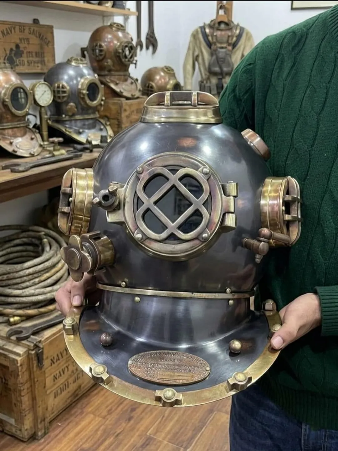 Antique Style Mark V Diving Helmet – Brass Steel Nautical Decor Replica