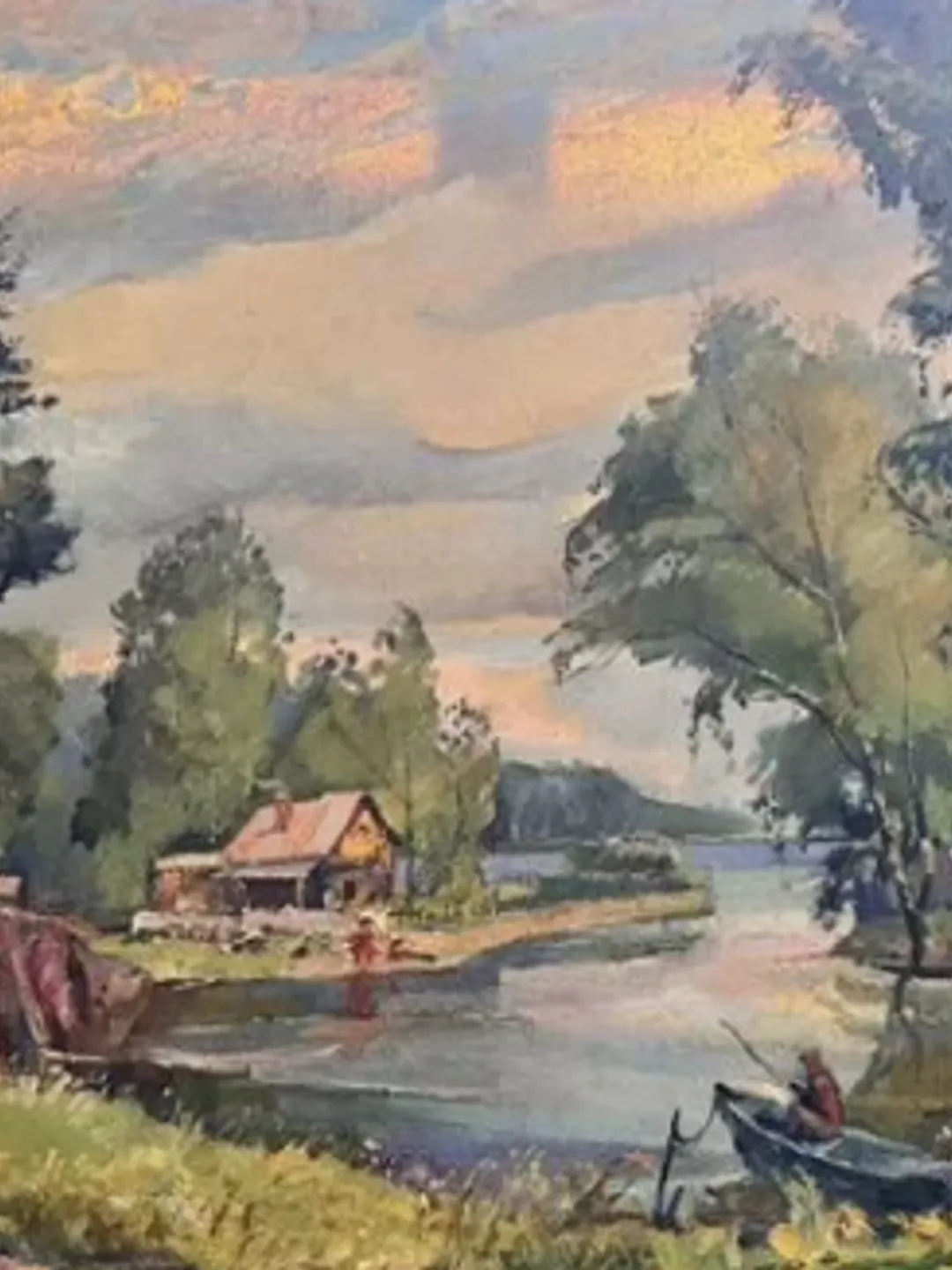 Painting on canvas “Fishing”, oil, size 86 x 66 cm, framed