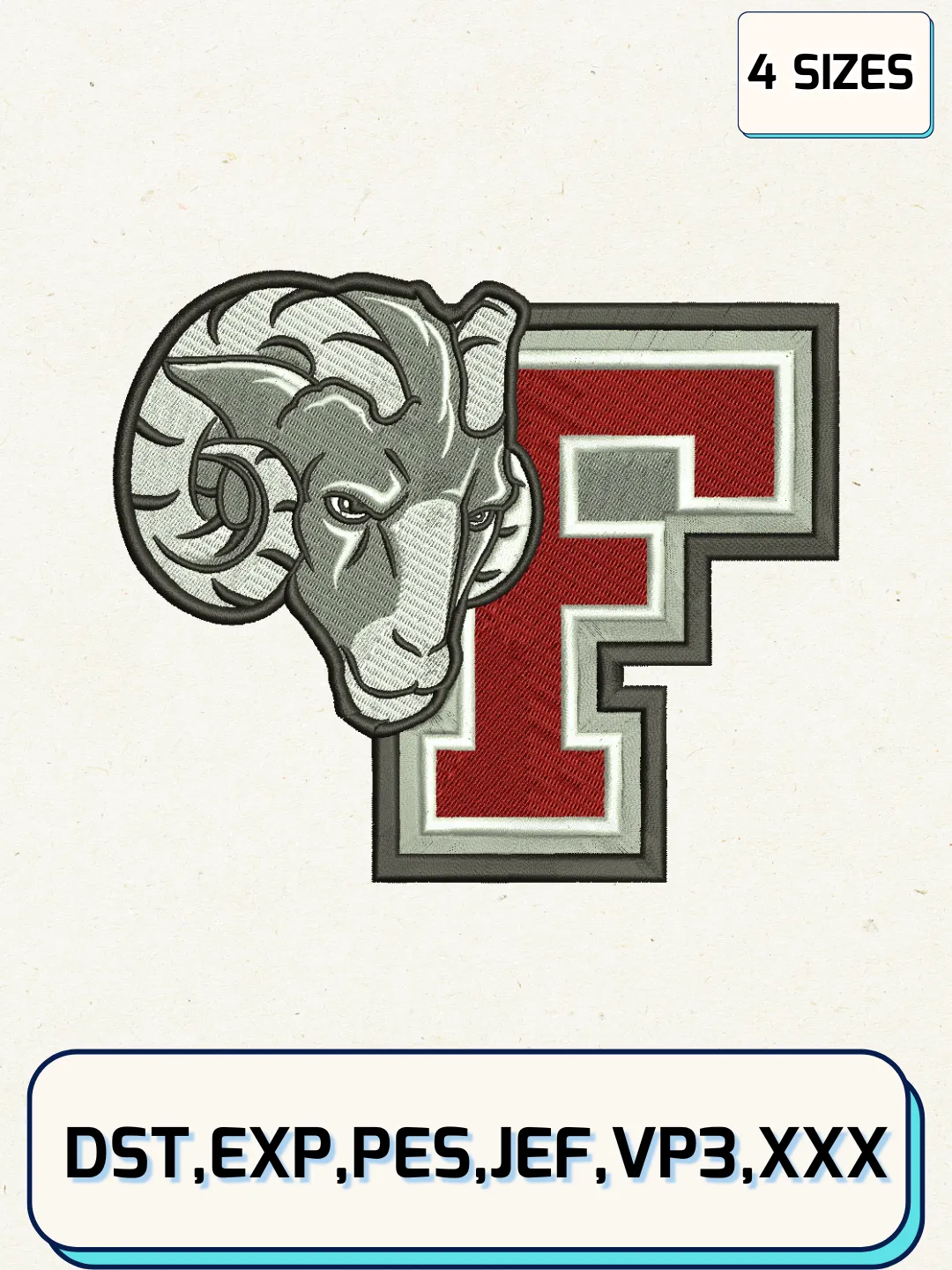 Fordham Rams Logos Embroidery Design Files, NCAA Logos Embroidery ...