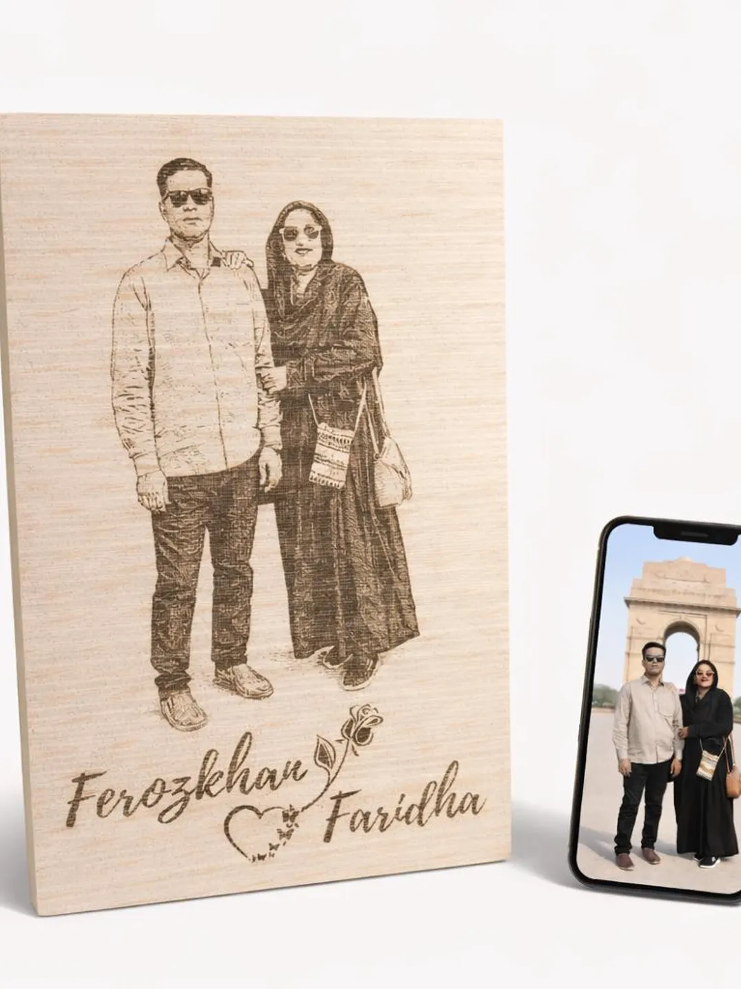 Personalized Photo Engraved Wood Plaque – Custom Couple Portrait Gift, Anniversary Keepsake for Husband Wife, Wedding Memory