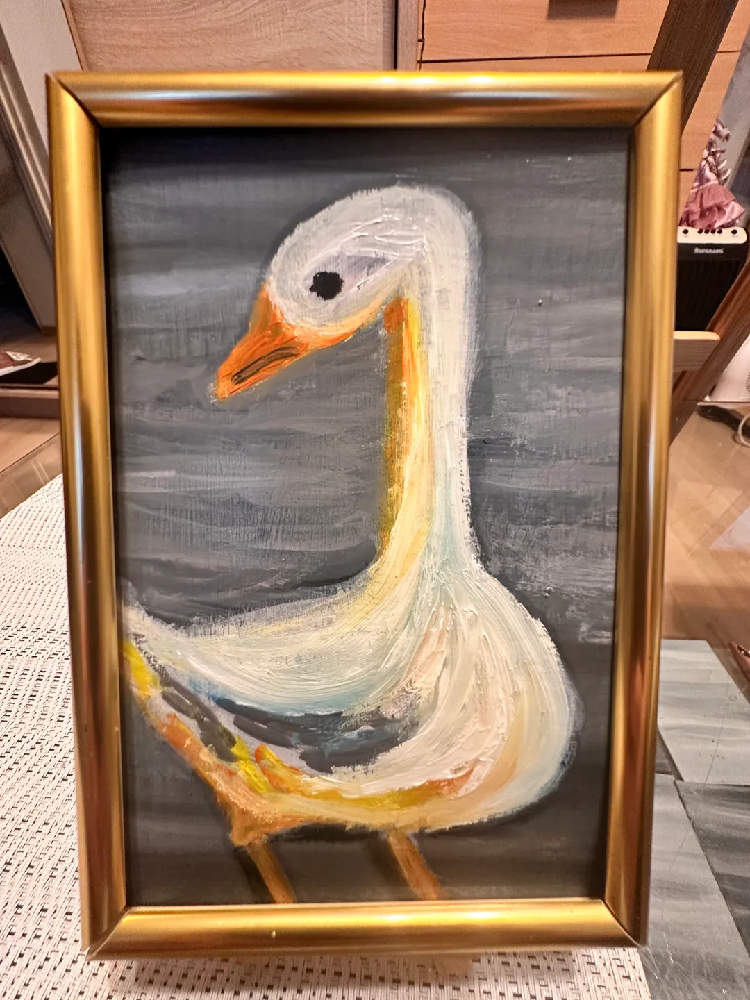 Oil Painting White Goose Poultry Miniature Agriculture Wall Decor 10x15cm Portrait of a Goose 6x4 inch Cardboard