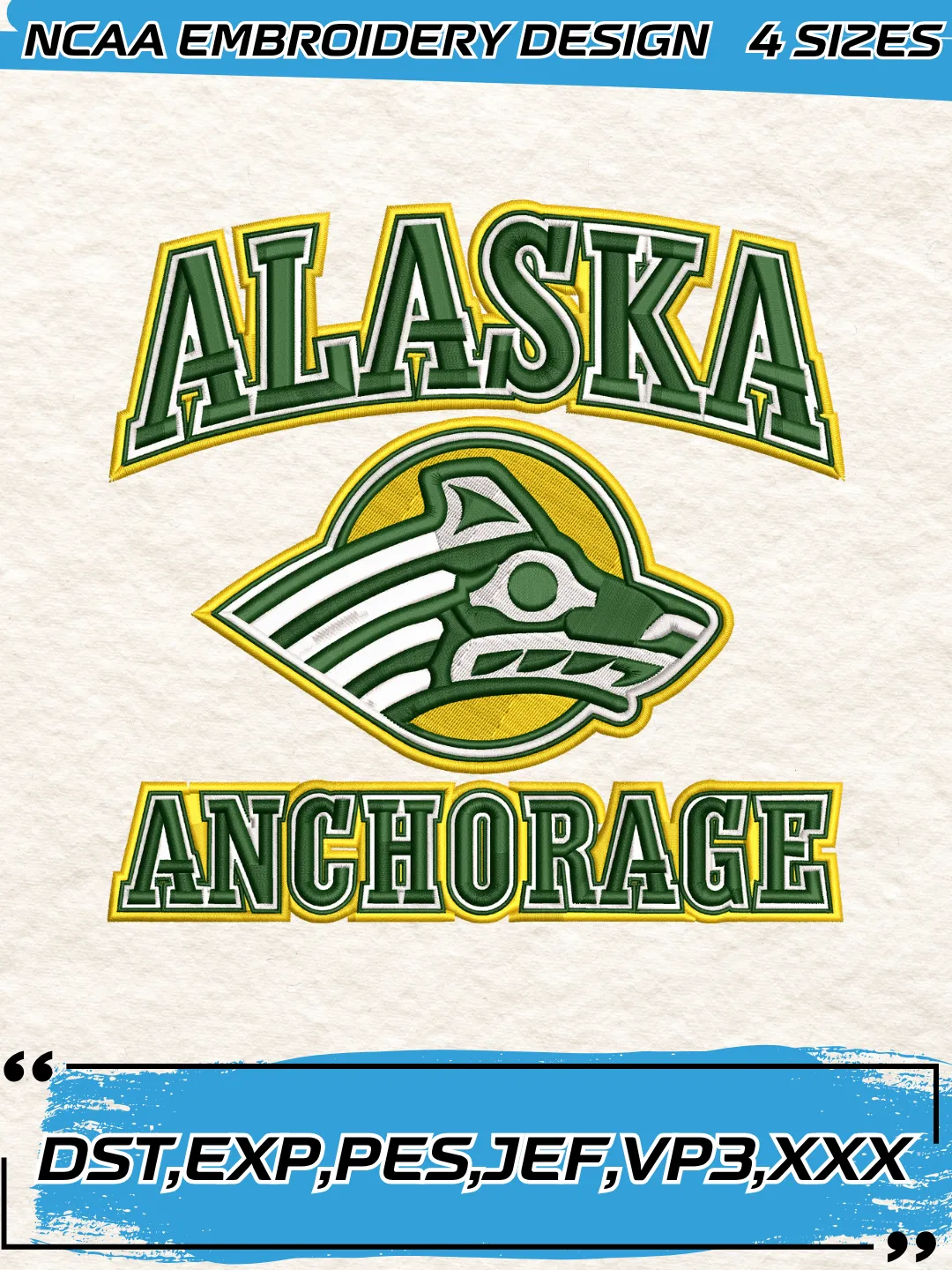 Alaska Anchorage Seawolves Embroidery Designs,NCAA Logo Embroidery Design,Machine Embroidery Design File,4 Sizes, Digital Download