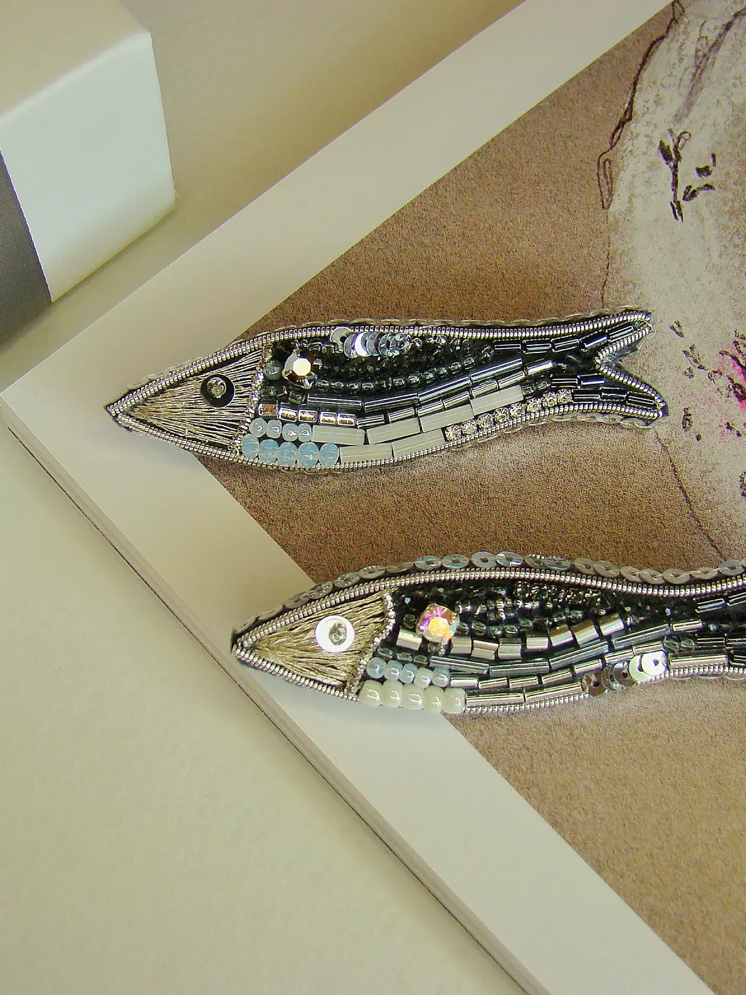 Brooch Fish, beaded brooch, embroidered brooch, handmade design, custom brooch, pair brooch