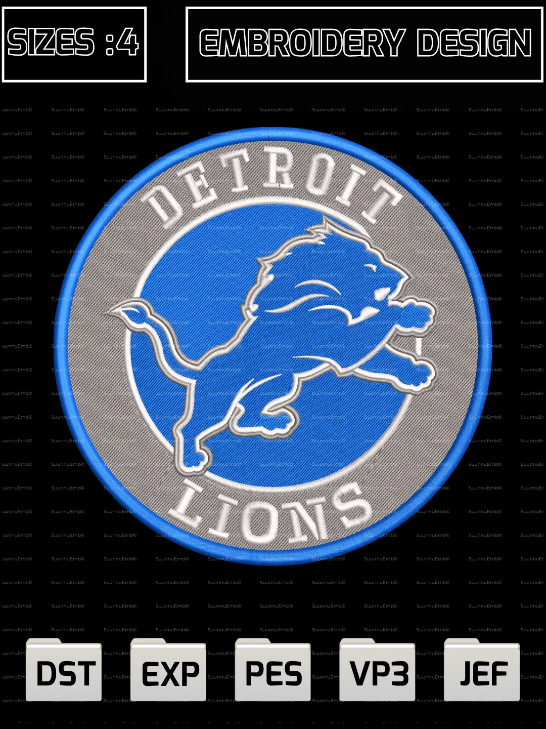 Detroit Lions Circle Logo Embroidery Design,NFL Logos Embroidery Design,NFL Teams, Machine Embroidery Design File,4 Sizes, Digital Download