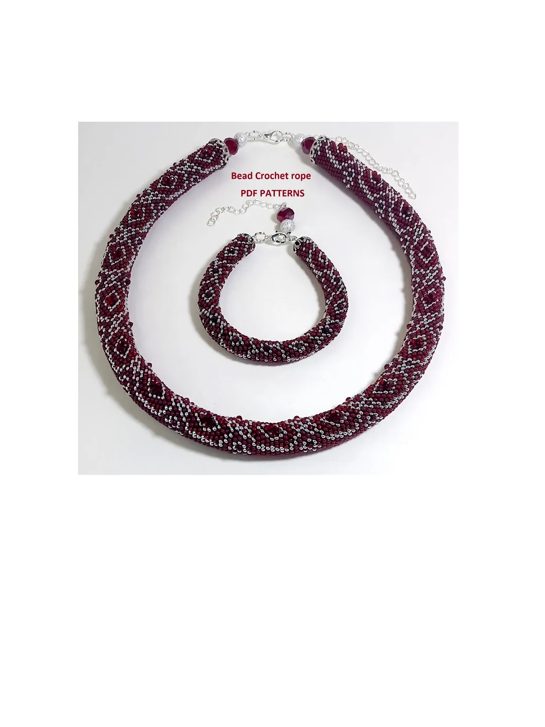 Bead crochet rope patterns for beading «Rubie» necklace and bracelet. PDF patterns, Instant Digital Download