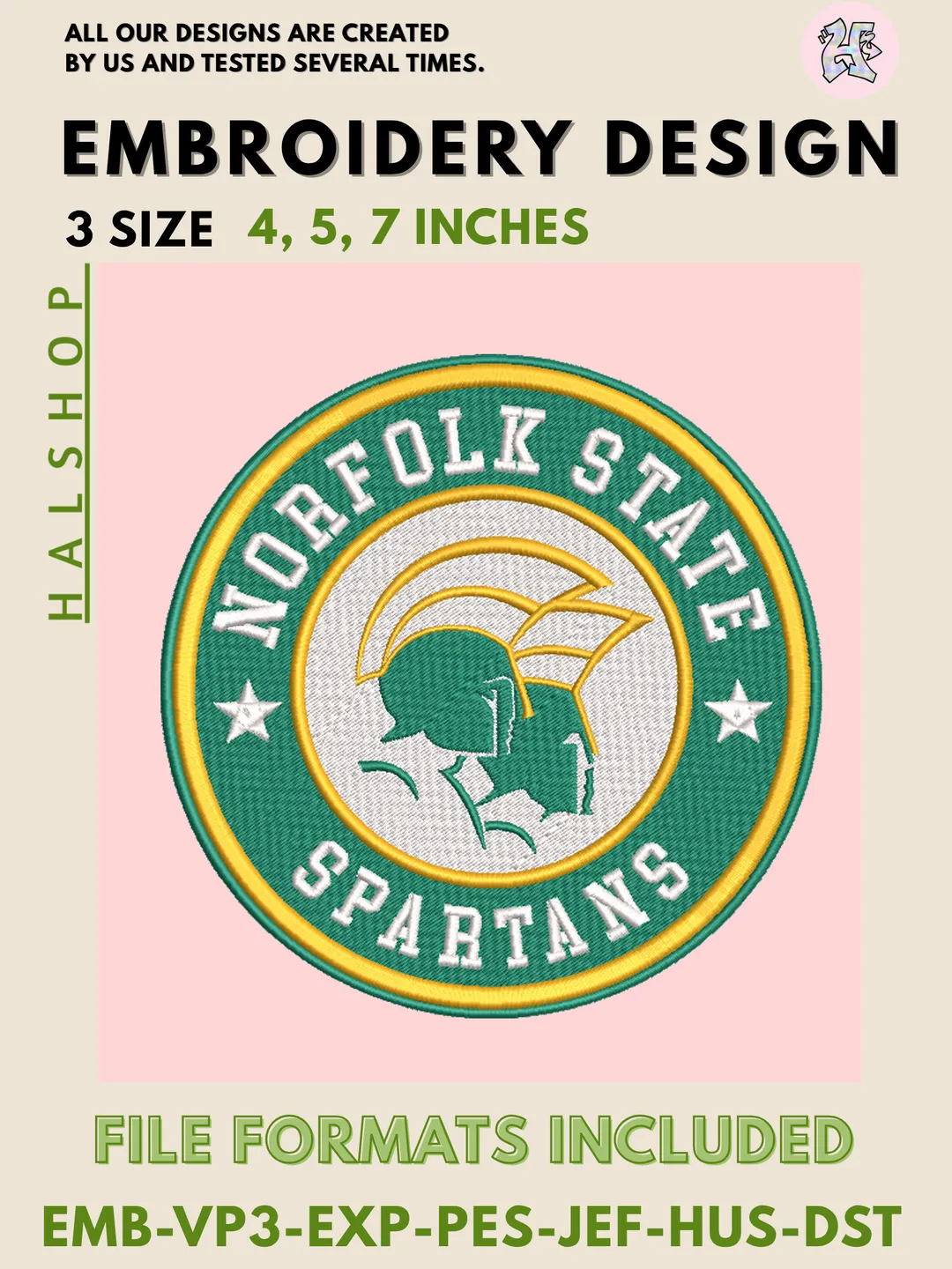 NCAA Norfolk State Spartans Logo Embroidery Design Files, College Team Machine Embroidery, 3 Sizes, Digital Download