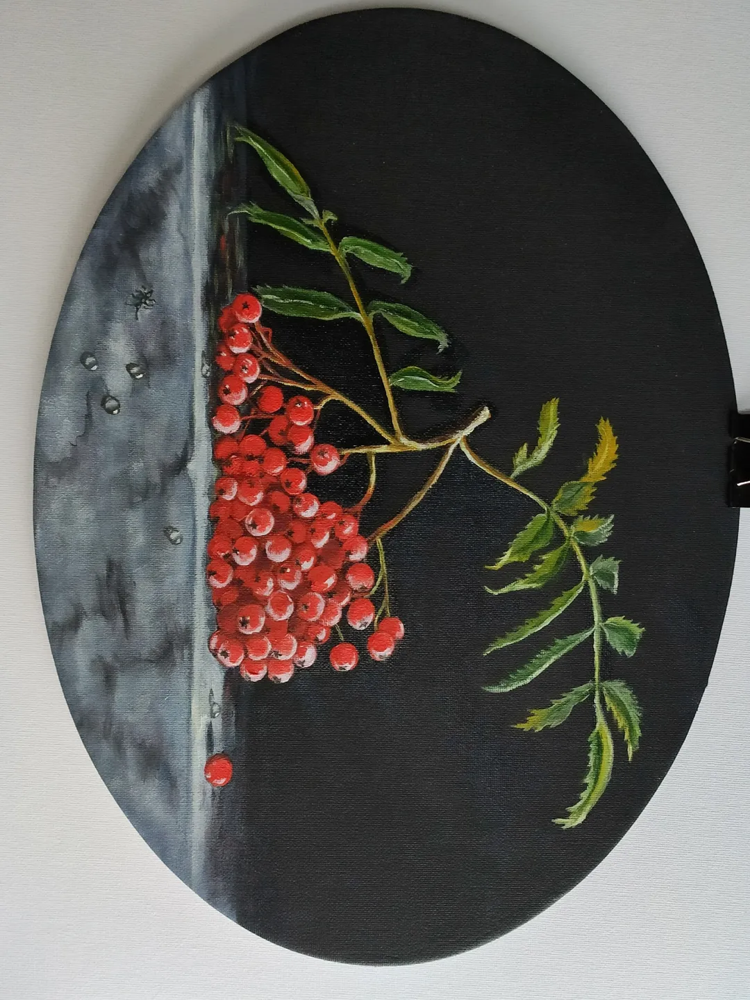 rowan on marble still life oil painting realism oval