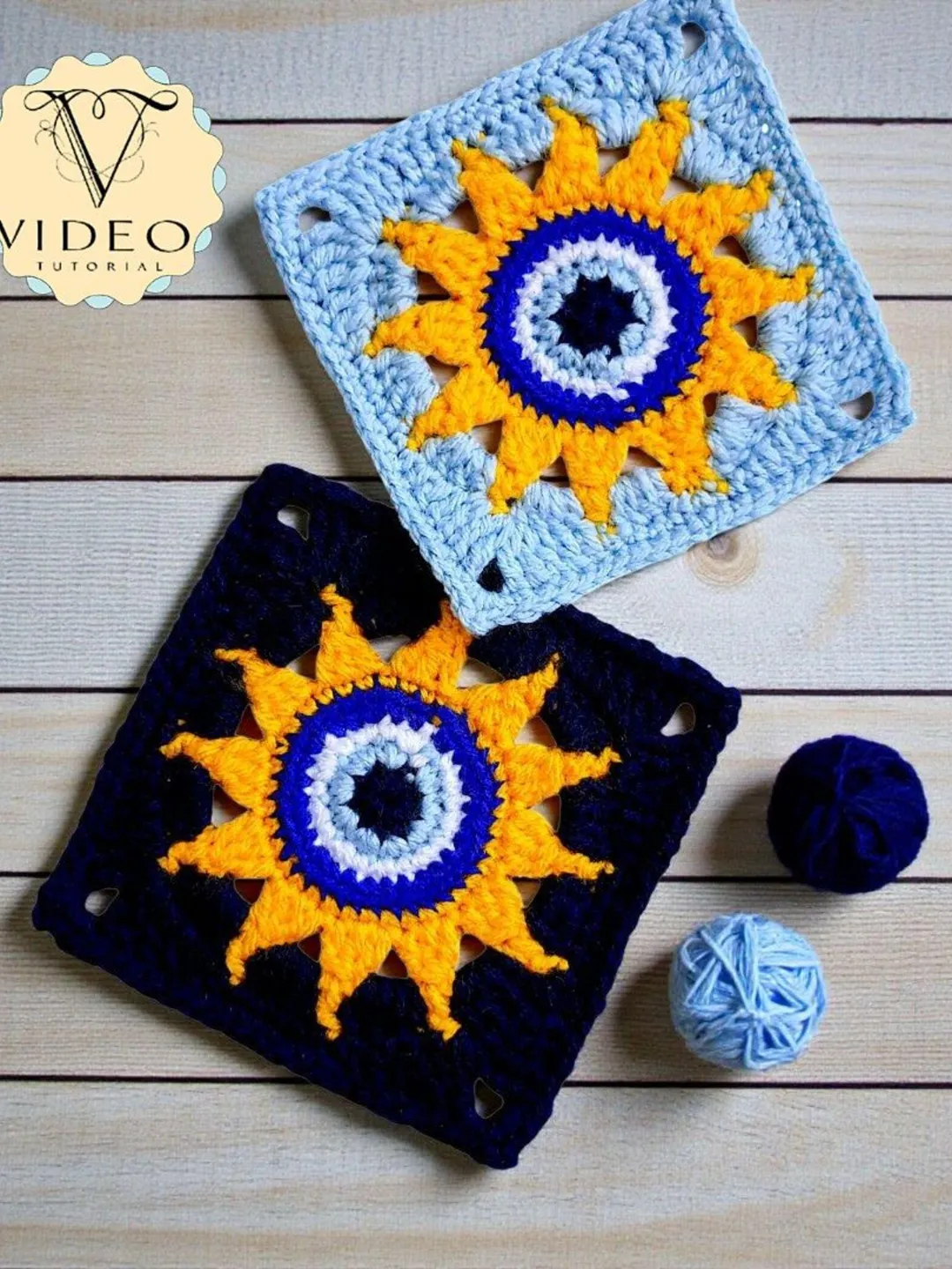 Sun Evil Eye Granny Square Pattern - Crochet  Ancient Amulet, Protection Wall Hang (Video Tutorial)