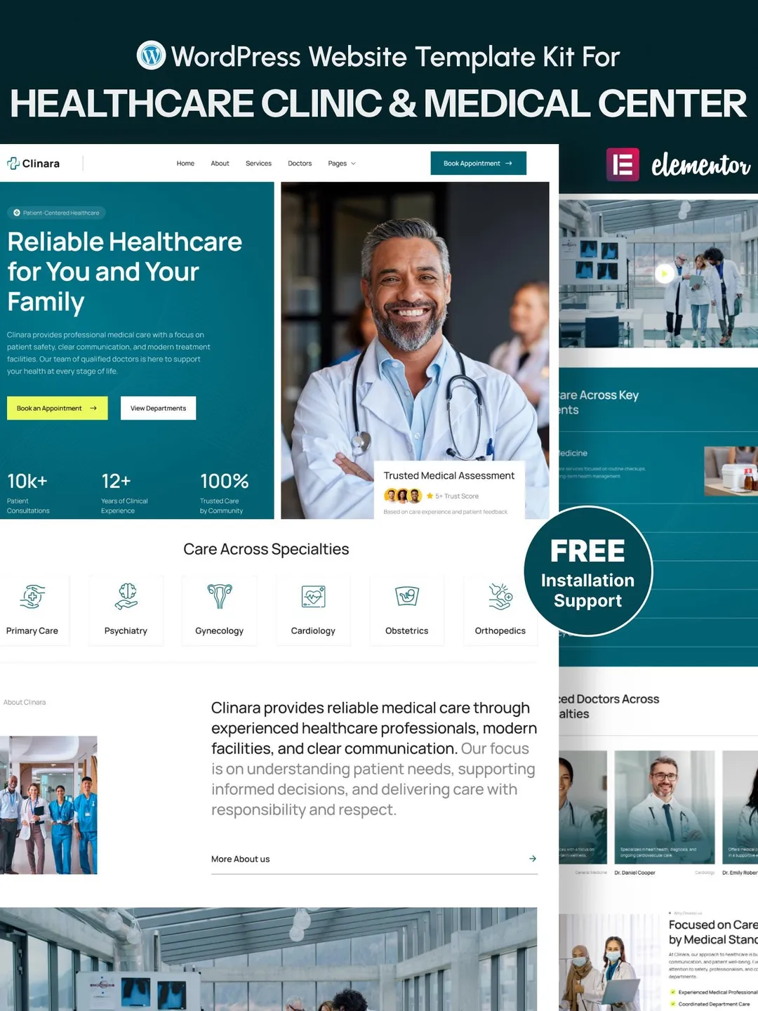Medical Clinic WordPress Elementor Template Kit | Doctor, Healthcare & Hospital Website Template