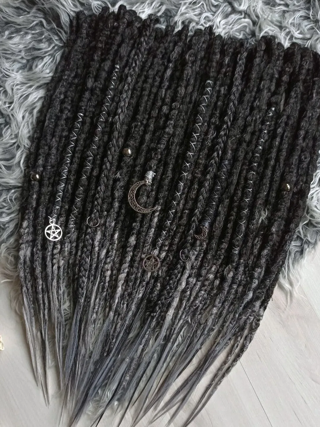 Synthetic Black Dreadlock Extensions With Gray Ends Double  display picture 3